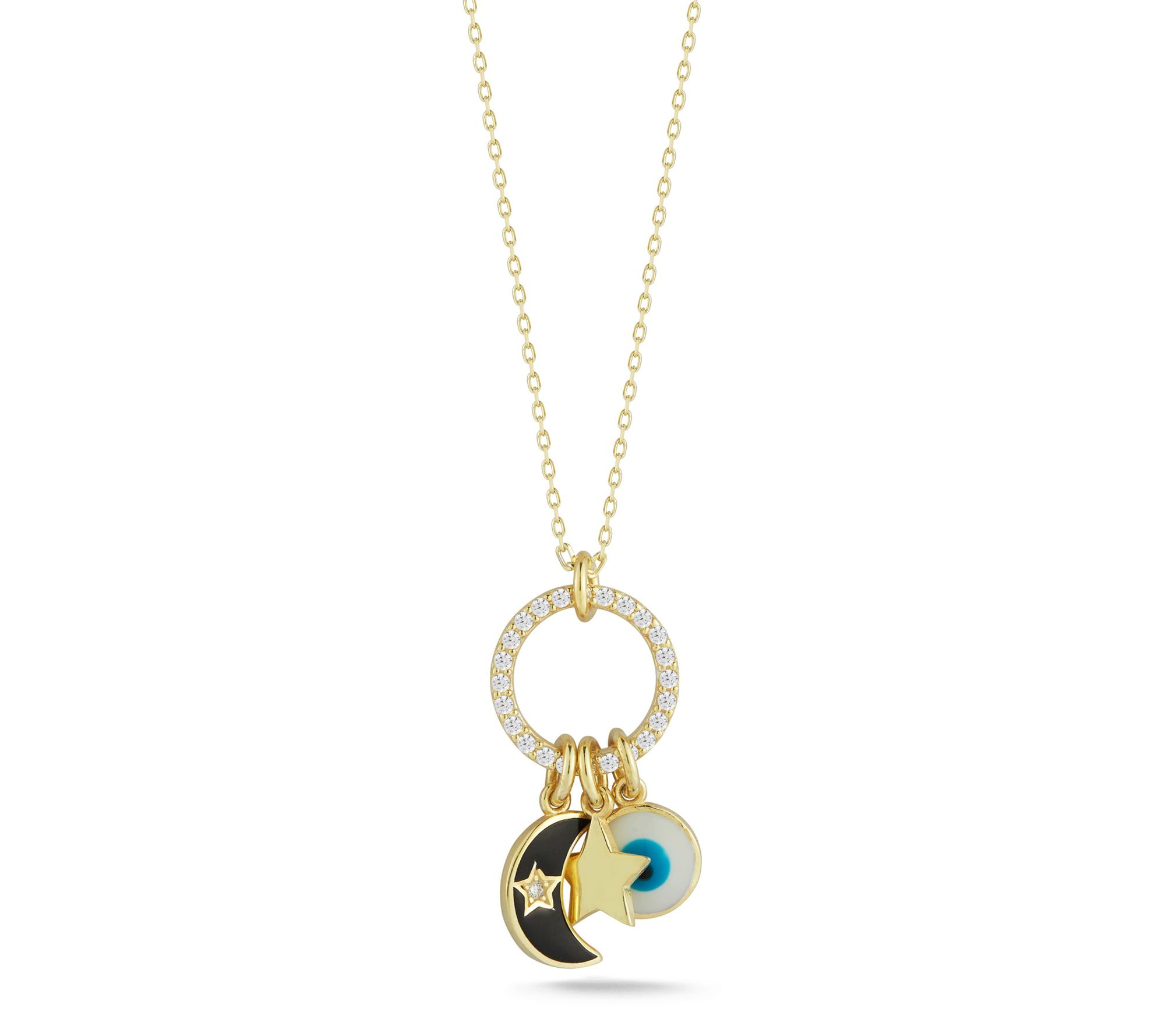 Sterlina Silver Enamel Celestial Necklace, 14K Gold Plated