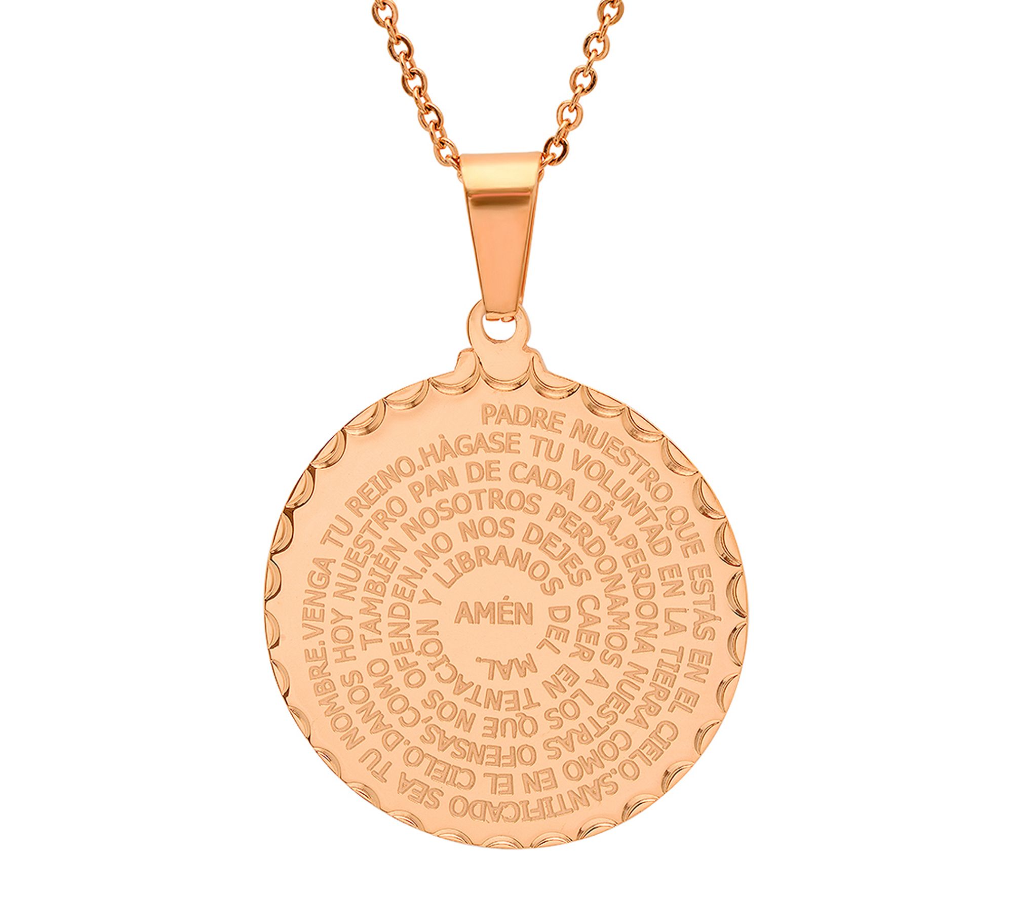 Steel by Design Rose tone Padre Nuestro Circle Pendant w/ Chain