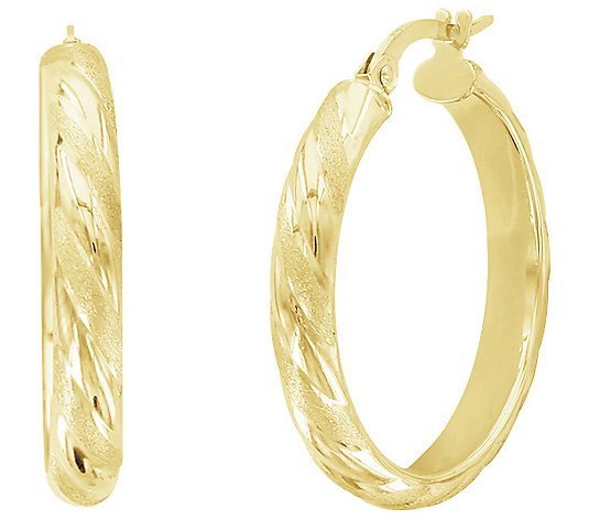 14K Gold 3/4" Textured Hoop Earrings