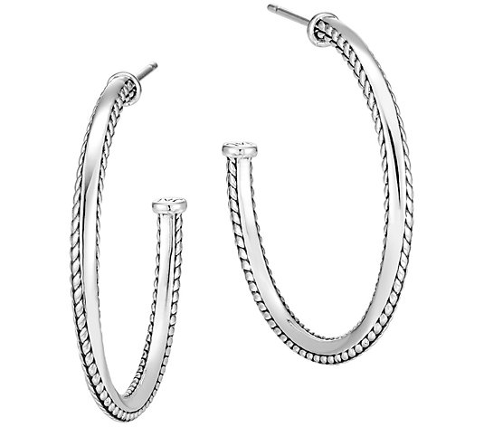 JAI Sterling Silver 1-1/2" Twisted Textured Hoop Earrings