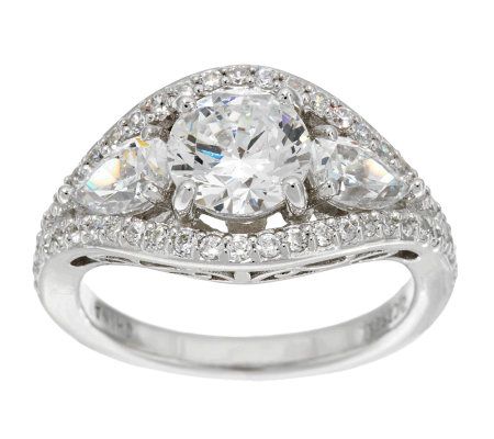 Epiphany Diamonique Round and Pear Shaped Halo Ring - QVC.com