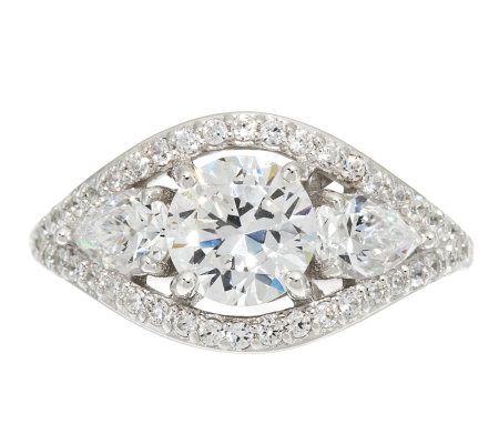 Epiphany Diamonique Round and Pear Shaped Halo Ring - QVC.com