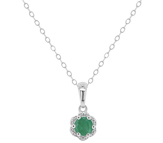 Sterling Birthstone Round Pendant with Chain