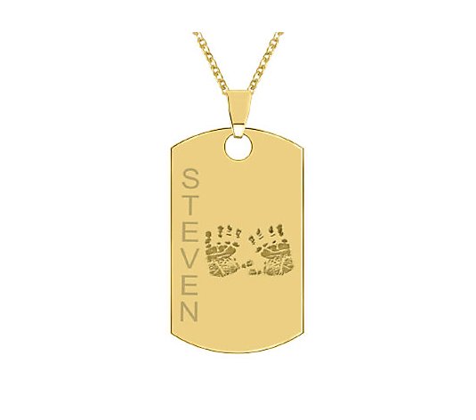 24K Yellow Gold Plated Sterling Handprint Dog Tag w/ Chain