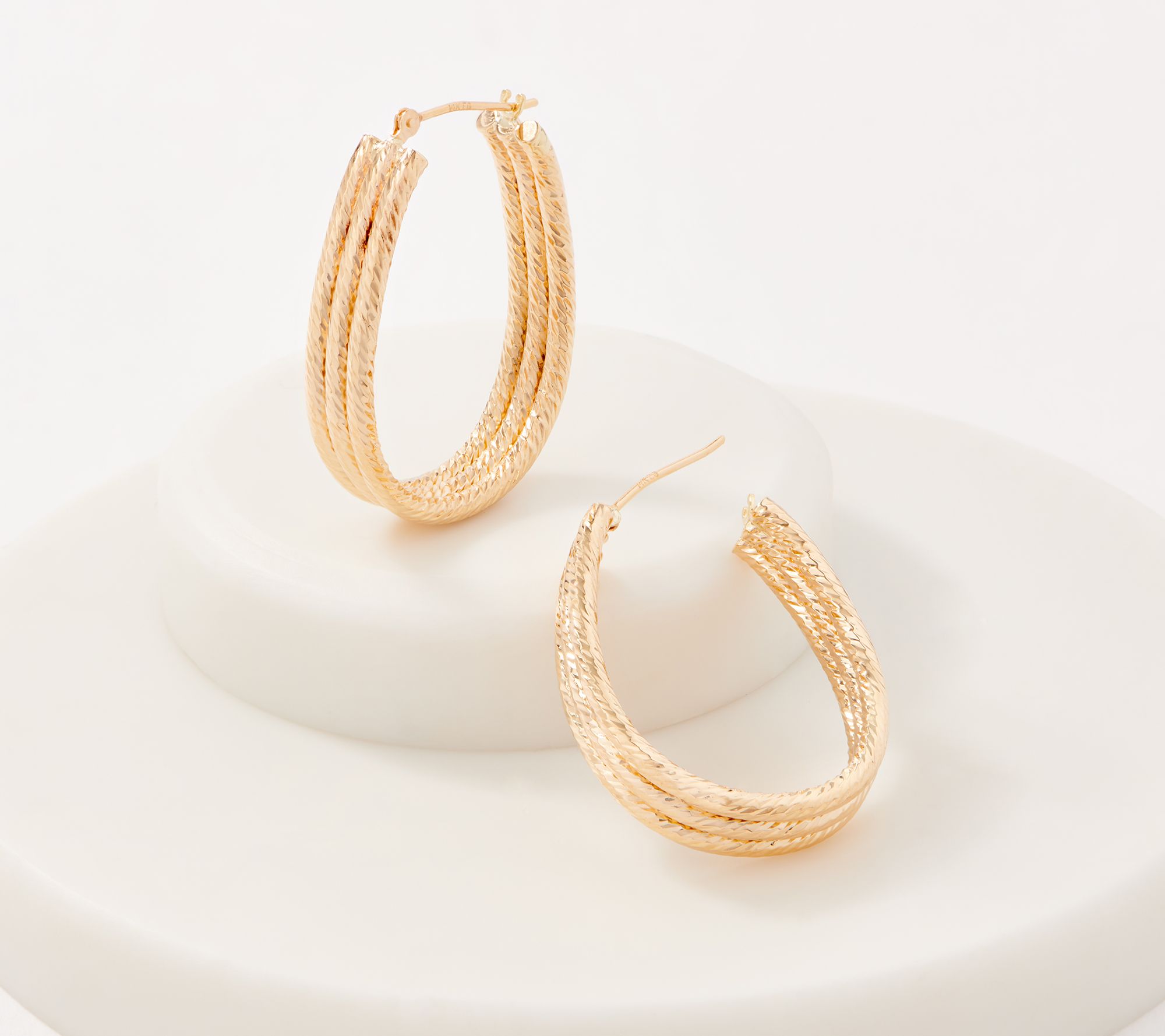 EternaGold Triple Row Diamond Cut Hoop Earrings 14K Gold - QVC.com