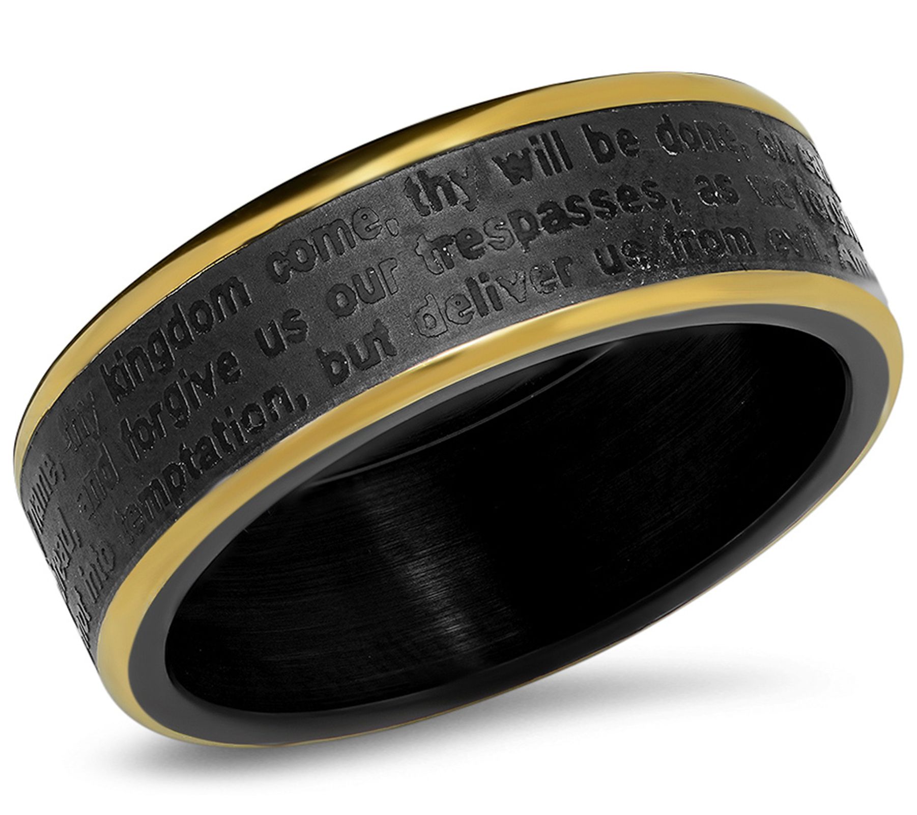 Steel by Design Men's Black & 18K Gold Plated P rayer Band Rin