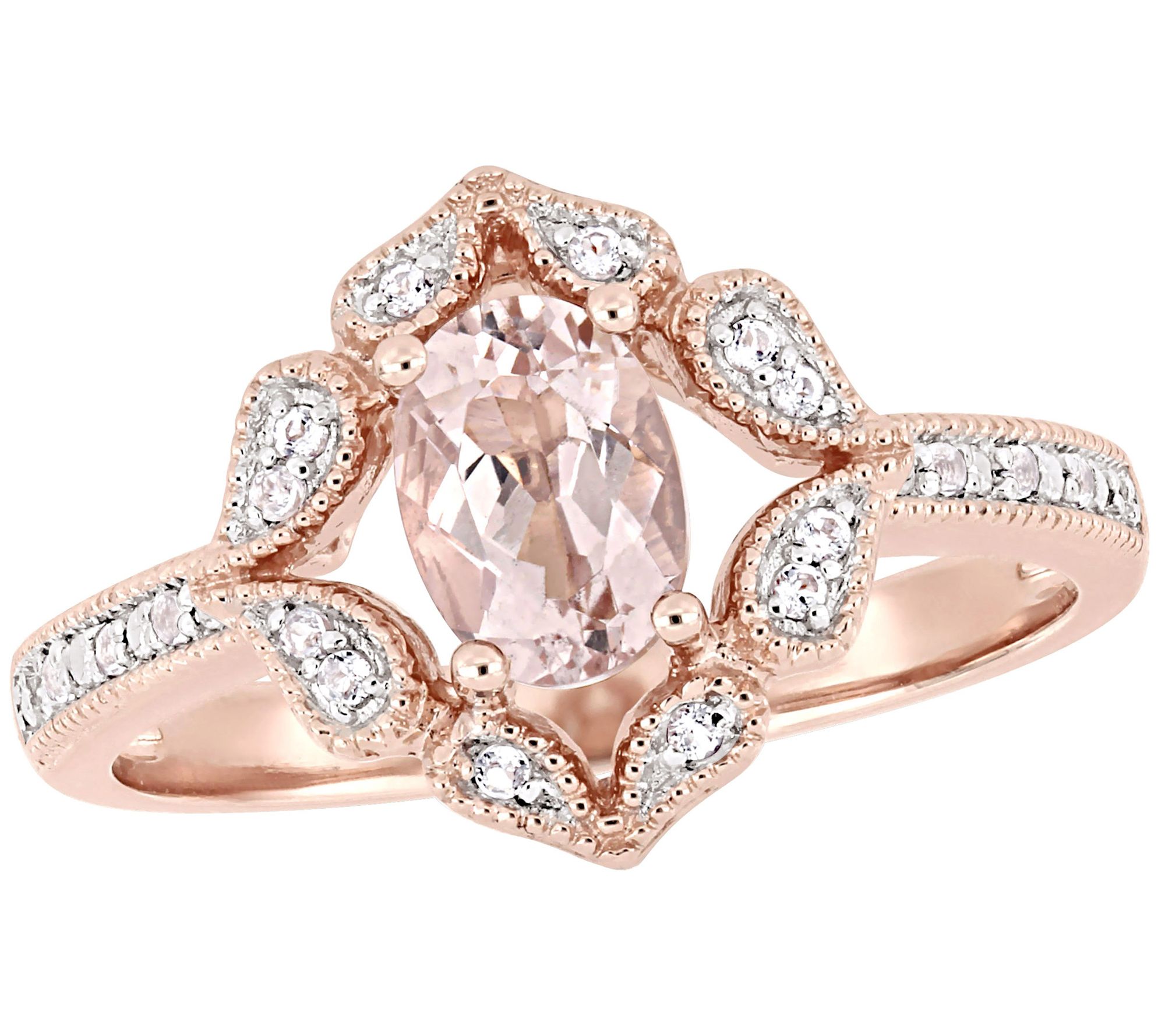 Bellini 0.75 cttw Morganite & White Topaz Ha lo Ring, 14K