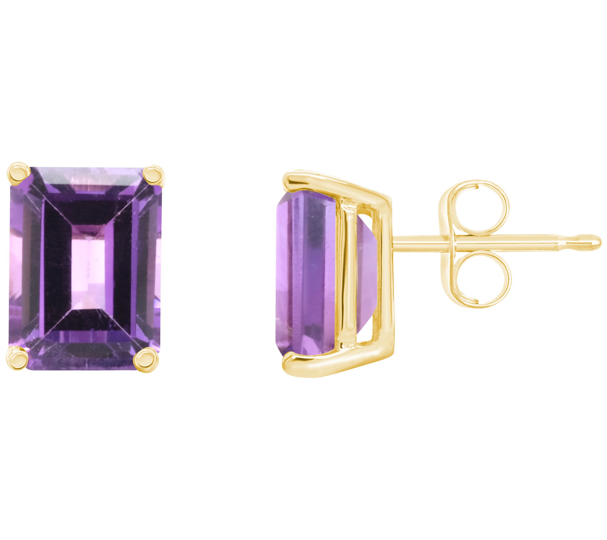 14K Gold Emerald Cut 3.20 cttw Amethyst Stud Earrings