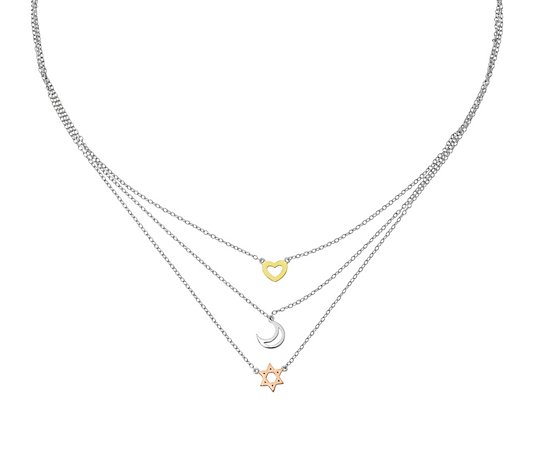 Sterling Silver Yellow Dangling Moon & Stars 16+2 Necklace