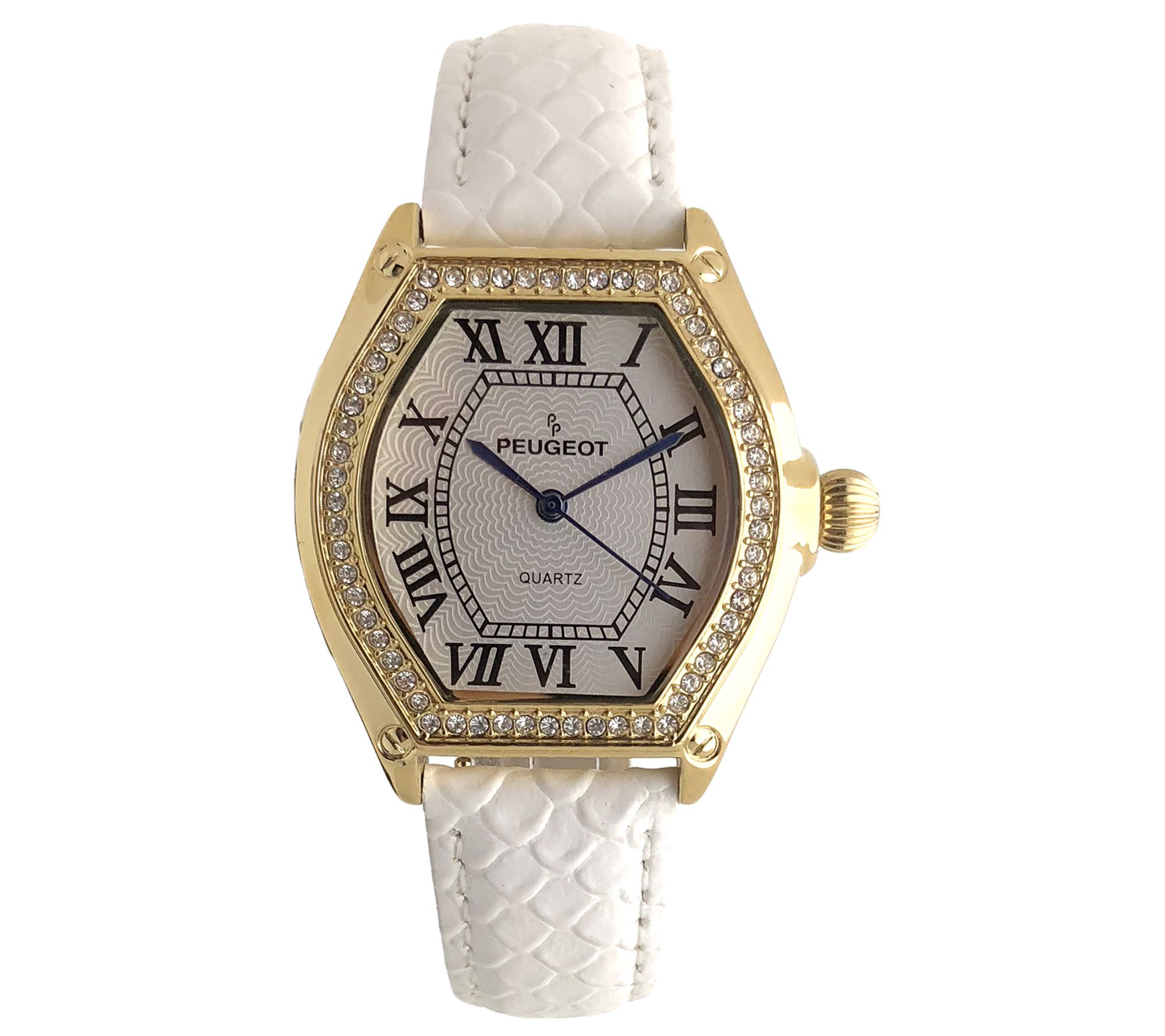 Peugeot Women's Crystal Bezel Watch with Leather Strap