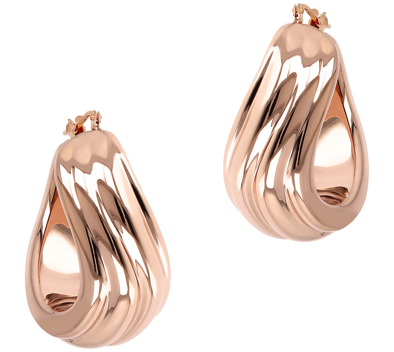 BellaOro Ribbed Twist Hoop Earrings, 14K G old Over Resin