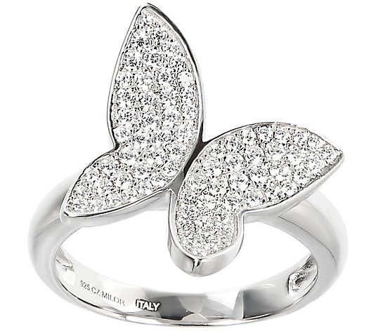 Diamonique 0.55 cttw Pave Butterfly Ring, Sterling Silver