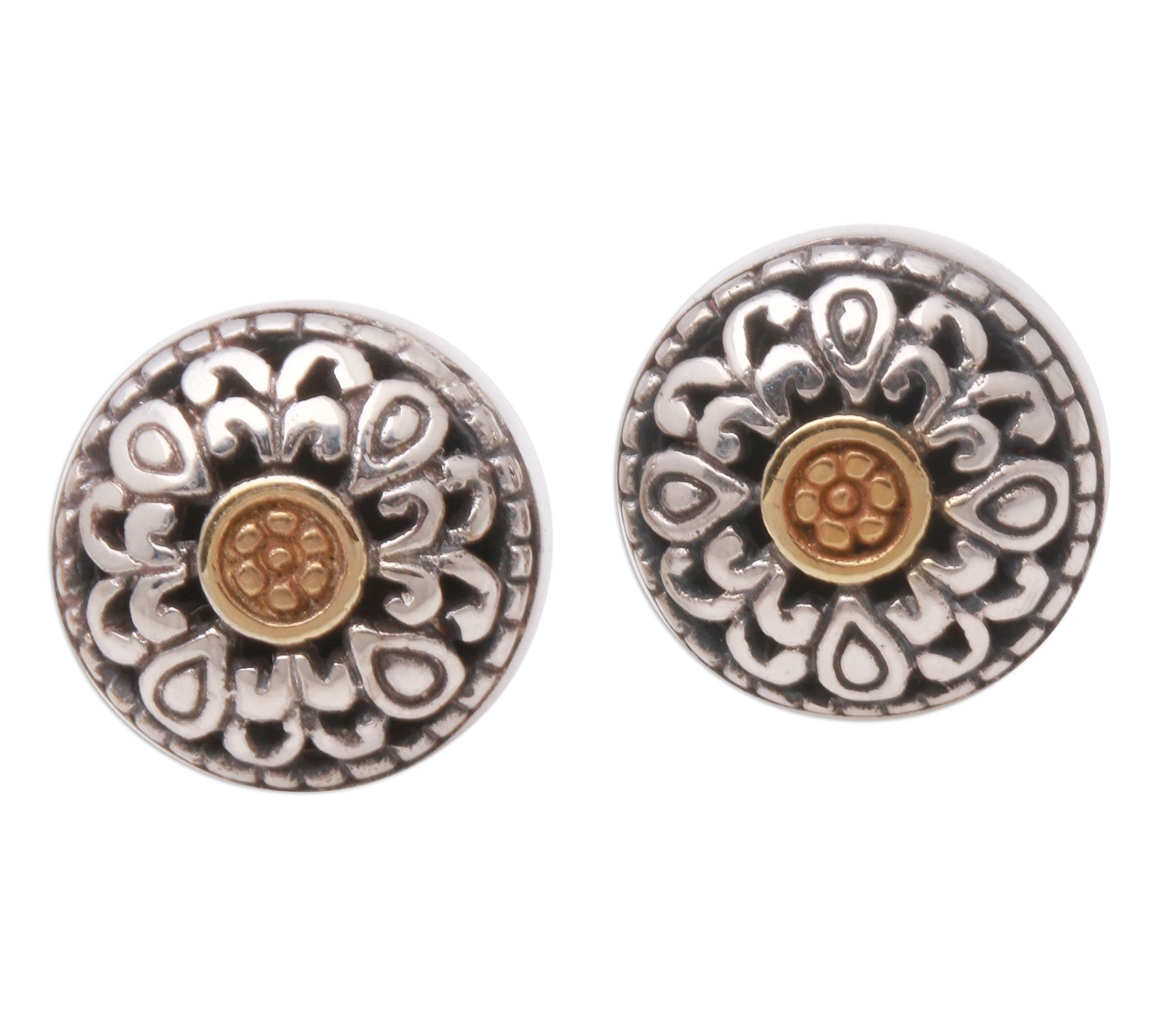 Novica Artisan Crafted Two-Tone Essence Of Sun Stud Earrings