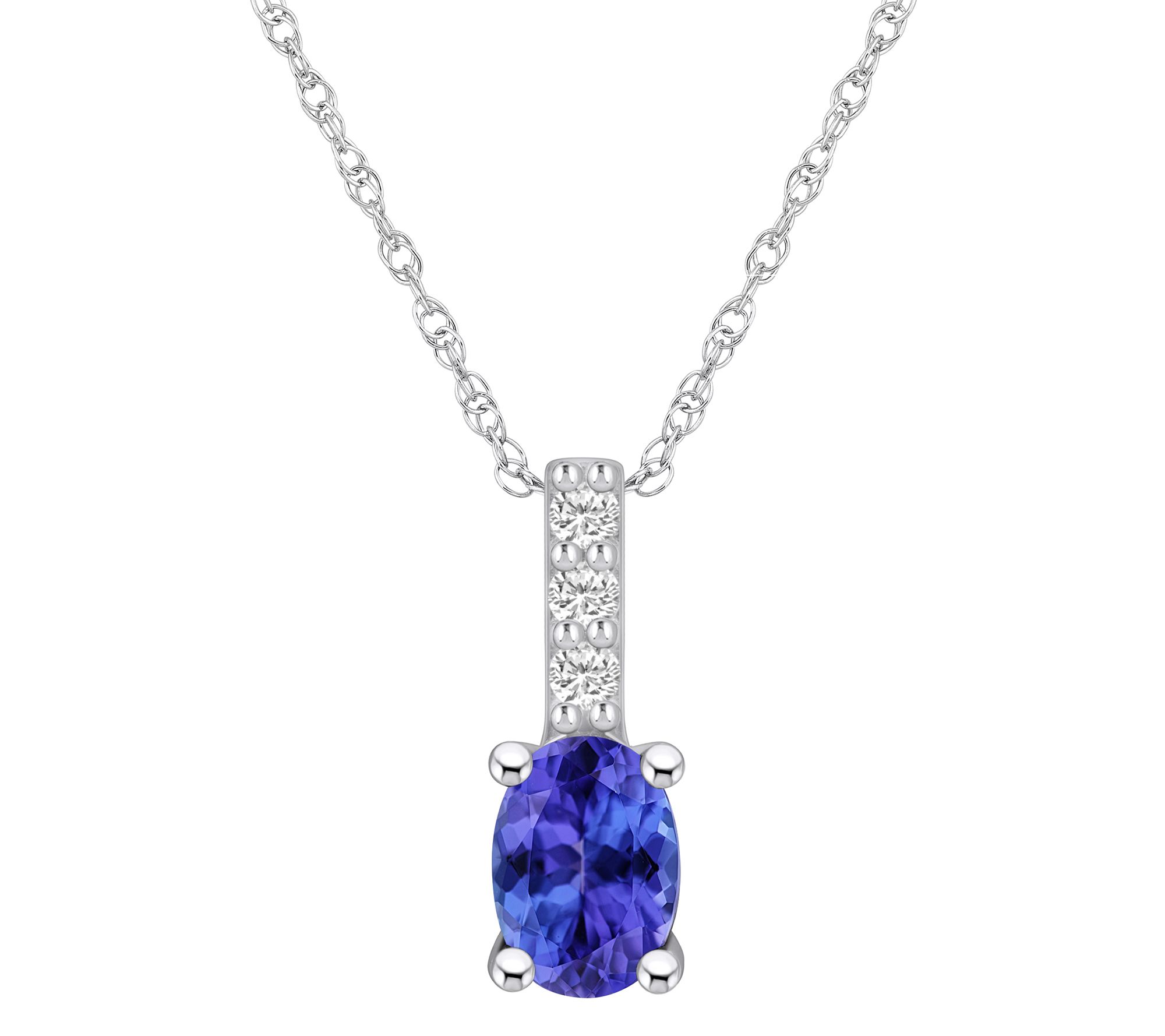 Affinity Gems Tanzanite Gem & Diamond Pendant w/ Chain, 14K