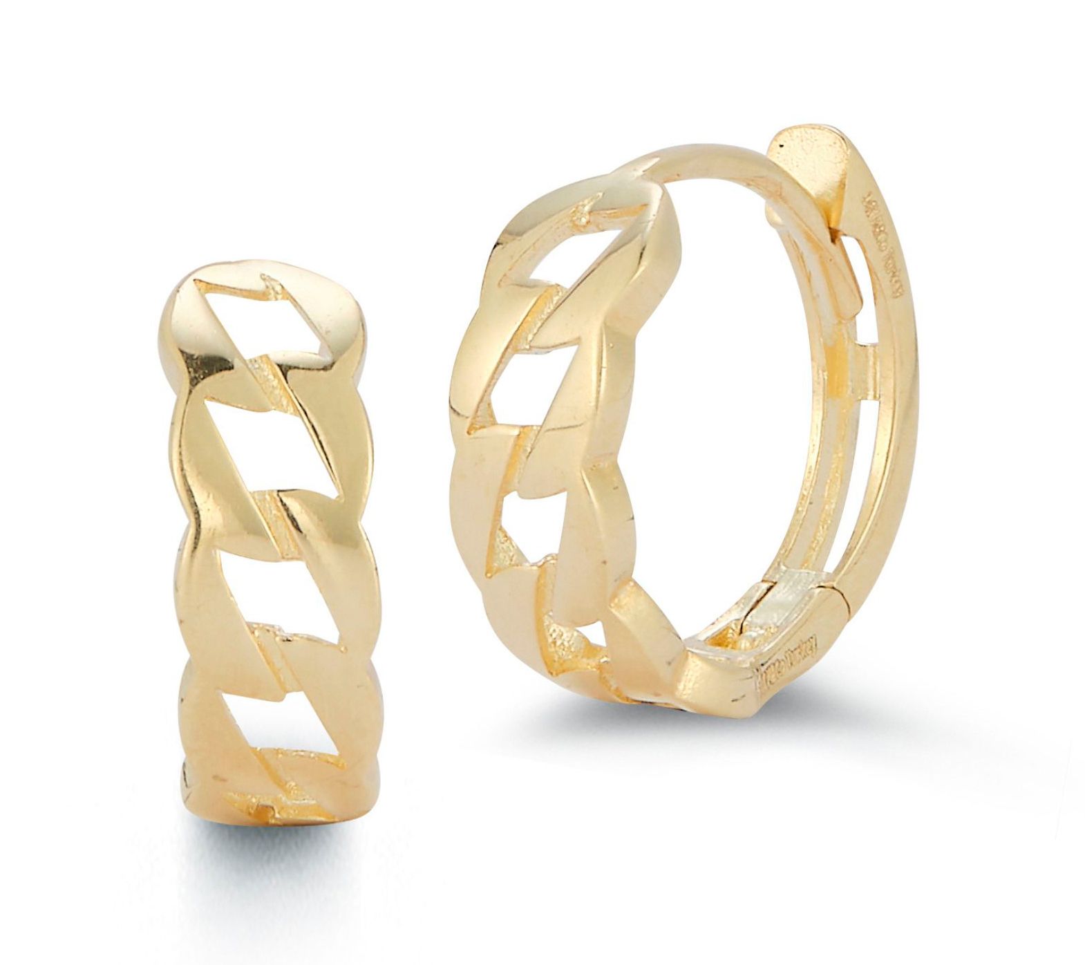 Luminosa Gold Curb Link Huggie Hoop E arrings, 14K