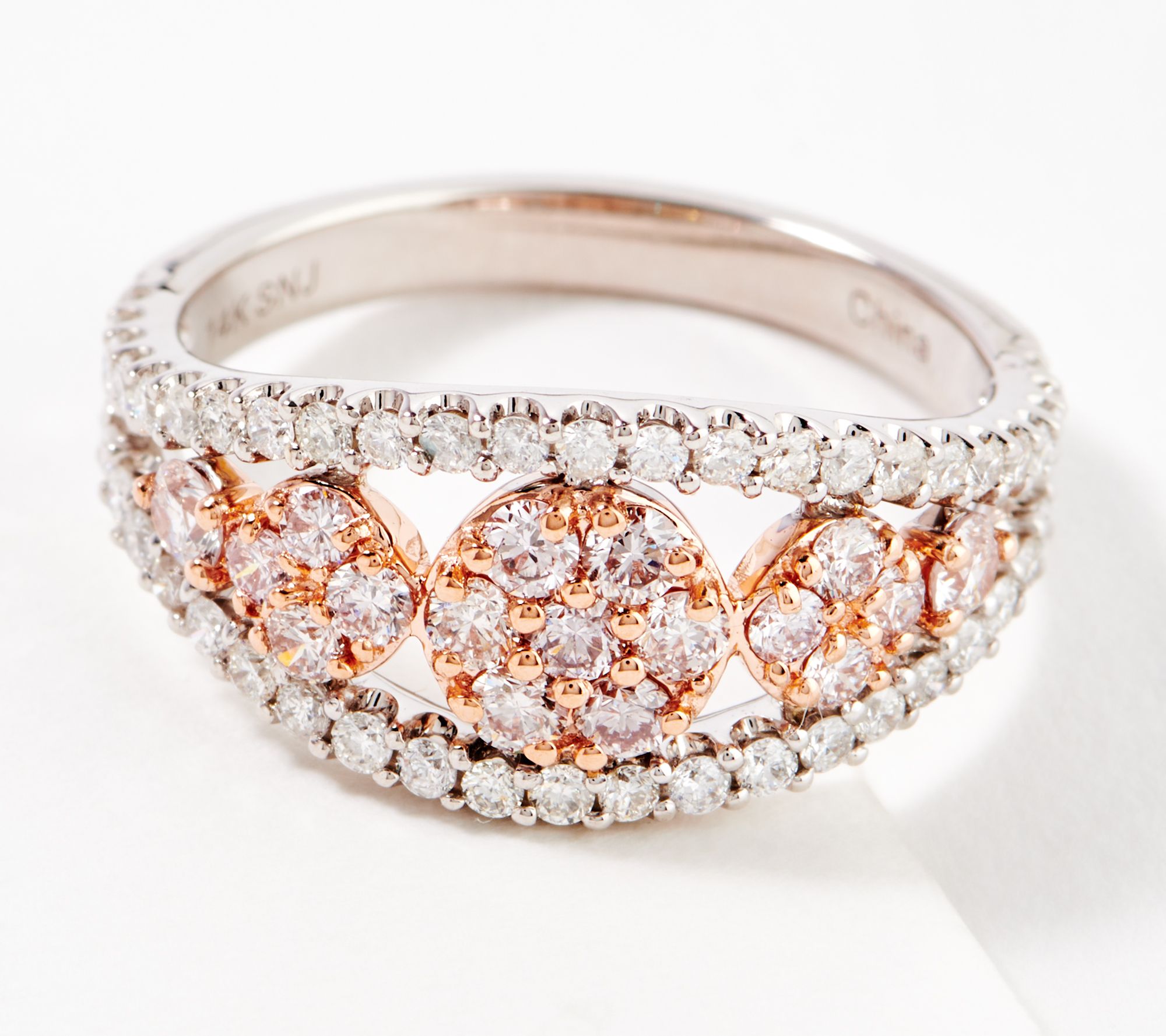 "As Is"Affinity Diamonds Natural Pink or Yellow Flower Ring, 14K Gold