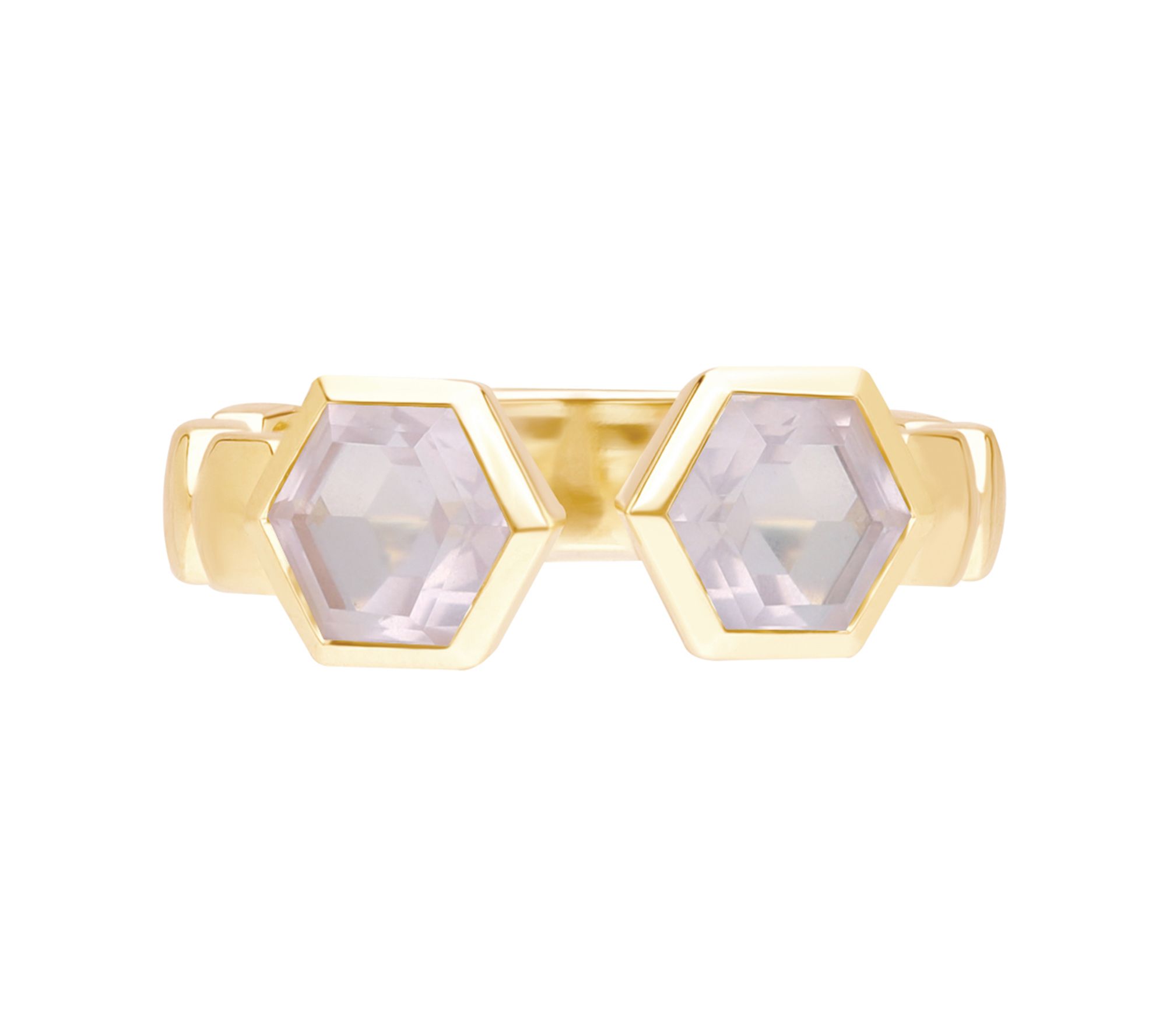 Goddaughters Silver 14K Gold-Clad Rose Quartz Hexagon Ring