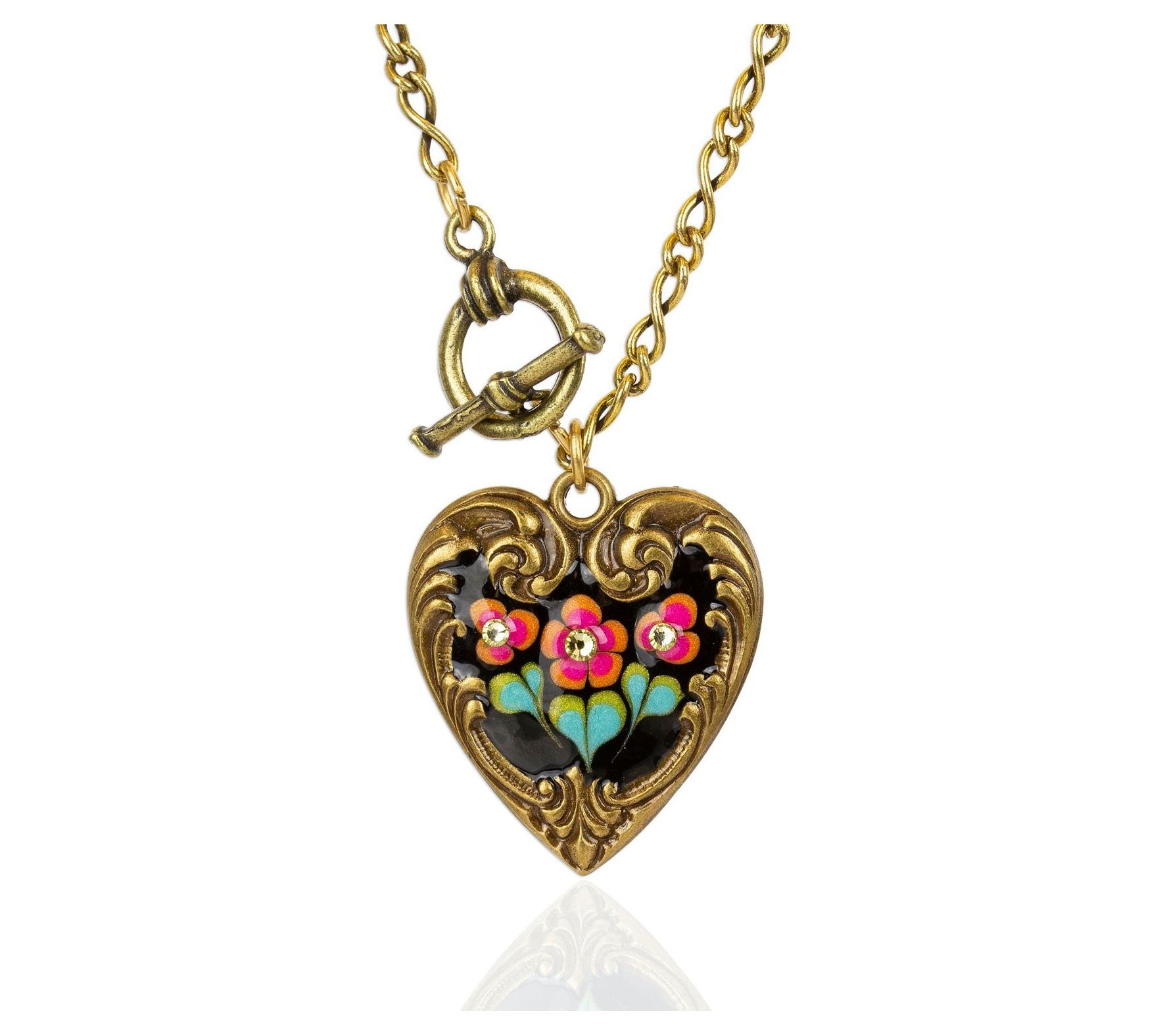 Anne Koplik Garden Floral Crystal Heart Pend anw/ Chain