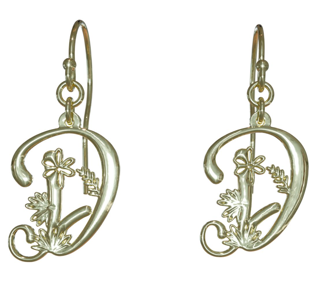 14K Gold Plated 3/4" Botanist Bouquet Initial Drop Earrings