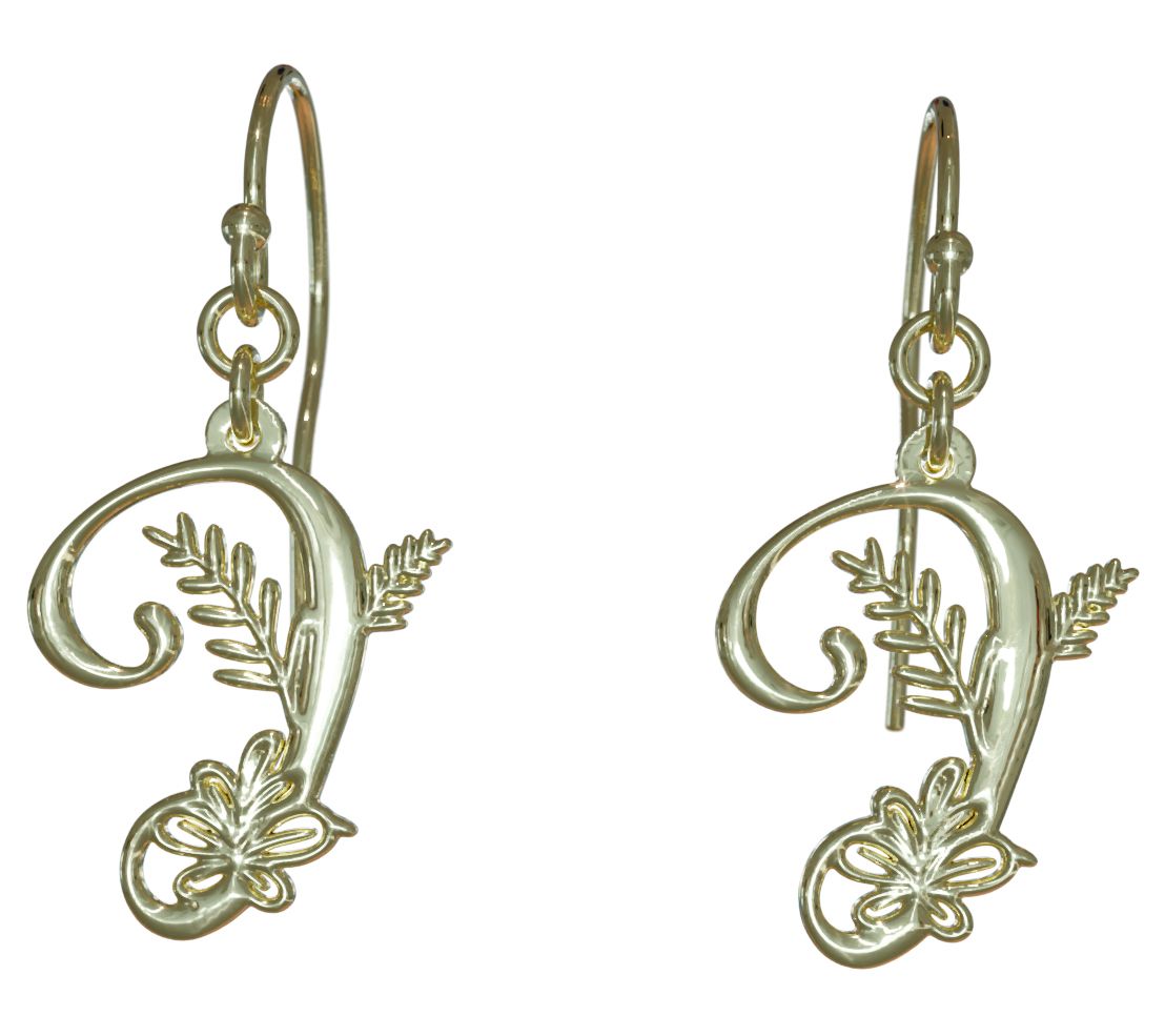 14K Gold Plated 3/4" Botanist Bouquet Initial Drop Earrings