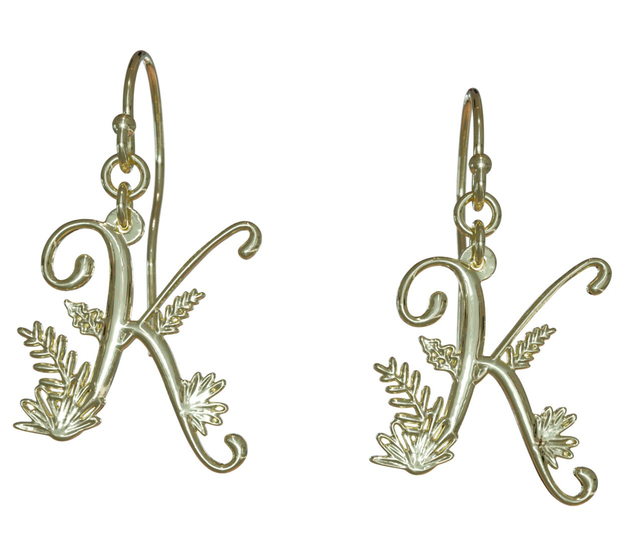 14K Gold Plated 3/4" Botanist Bouquet Initial Drop Earrings
