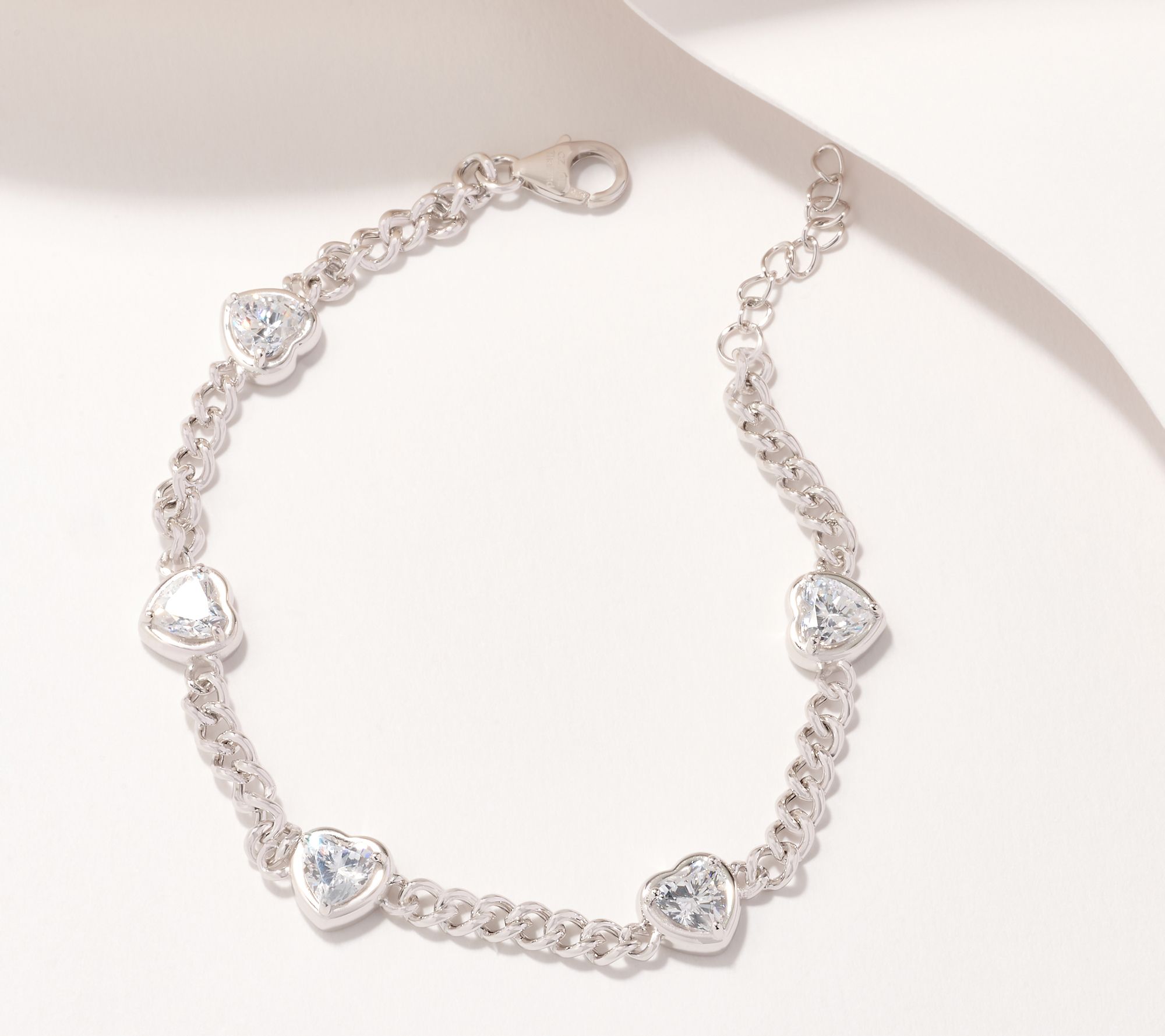 Diamonique x Jennifer Miller Heart Station Bracelet, Sterling Silver