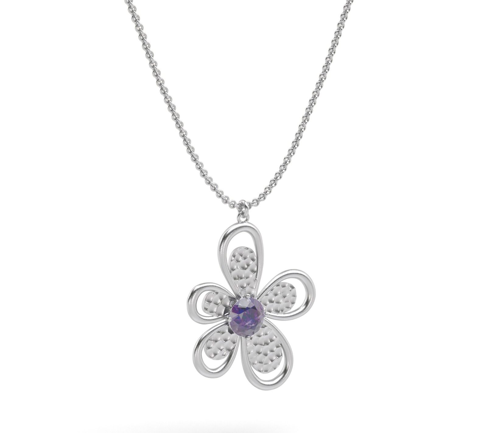 Or Paz Sterling Silver Gemstone Flower Pendantw/ Chain