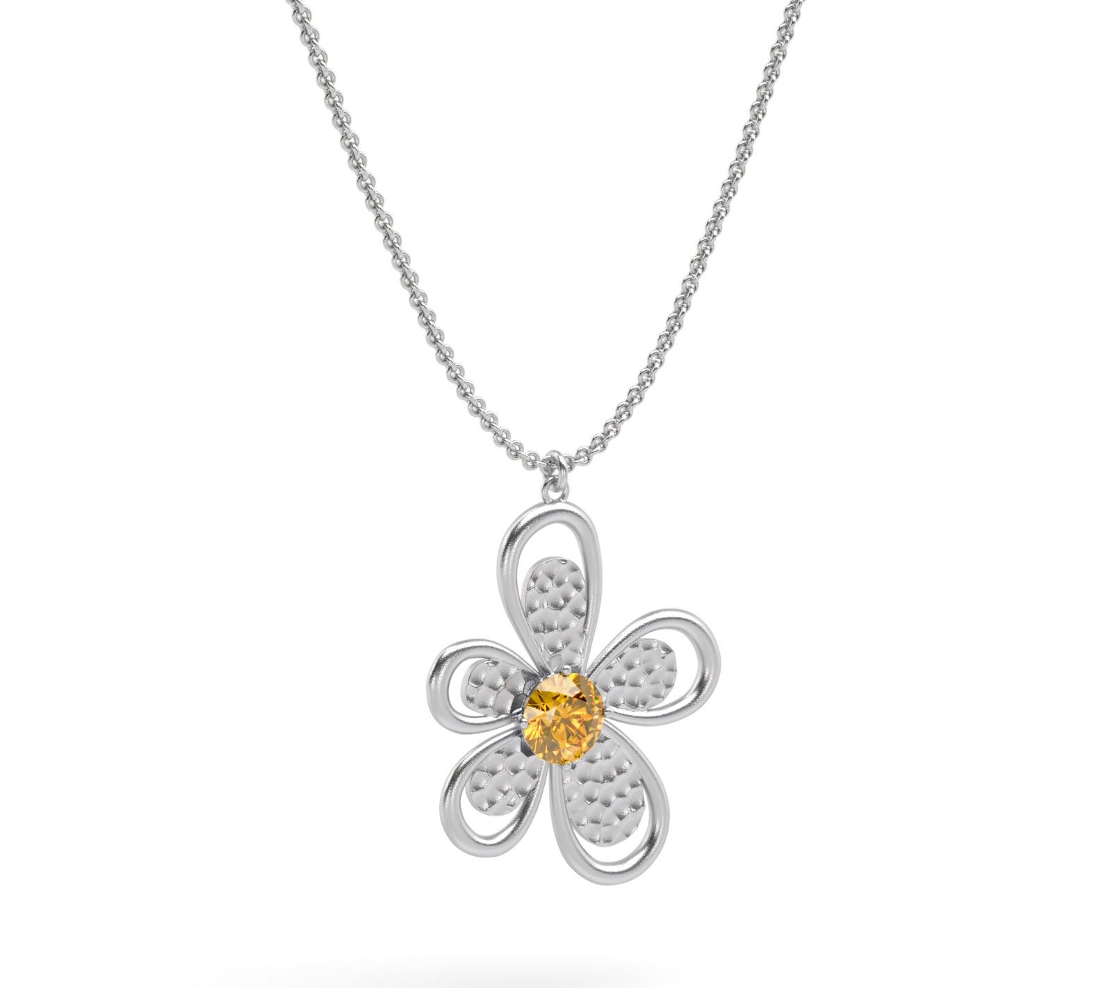 Or Paz Sterling Silver Gemstone Flower Pendantw/ Chain
