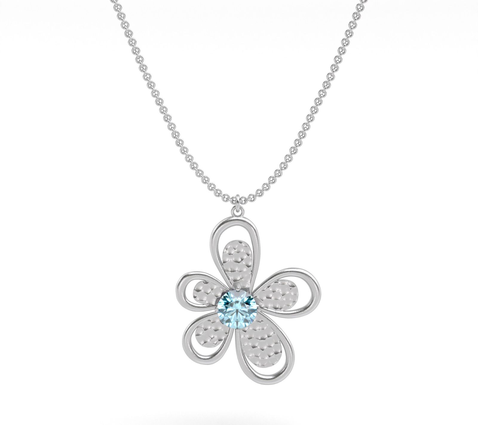 Or Paz Sterling Silver Gemstone Flower Pendantw/ Chain