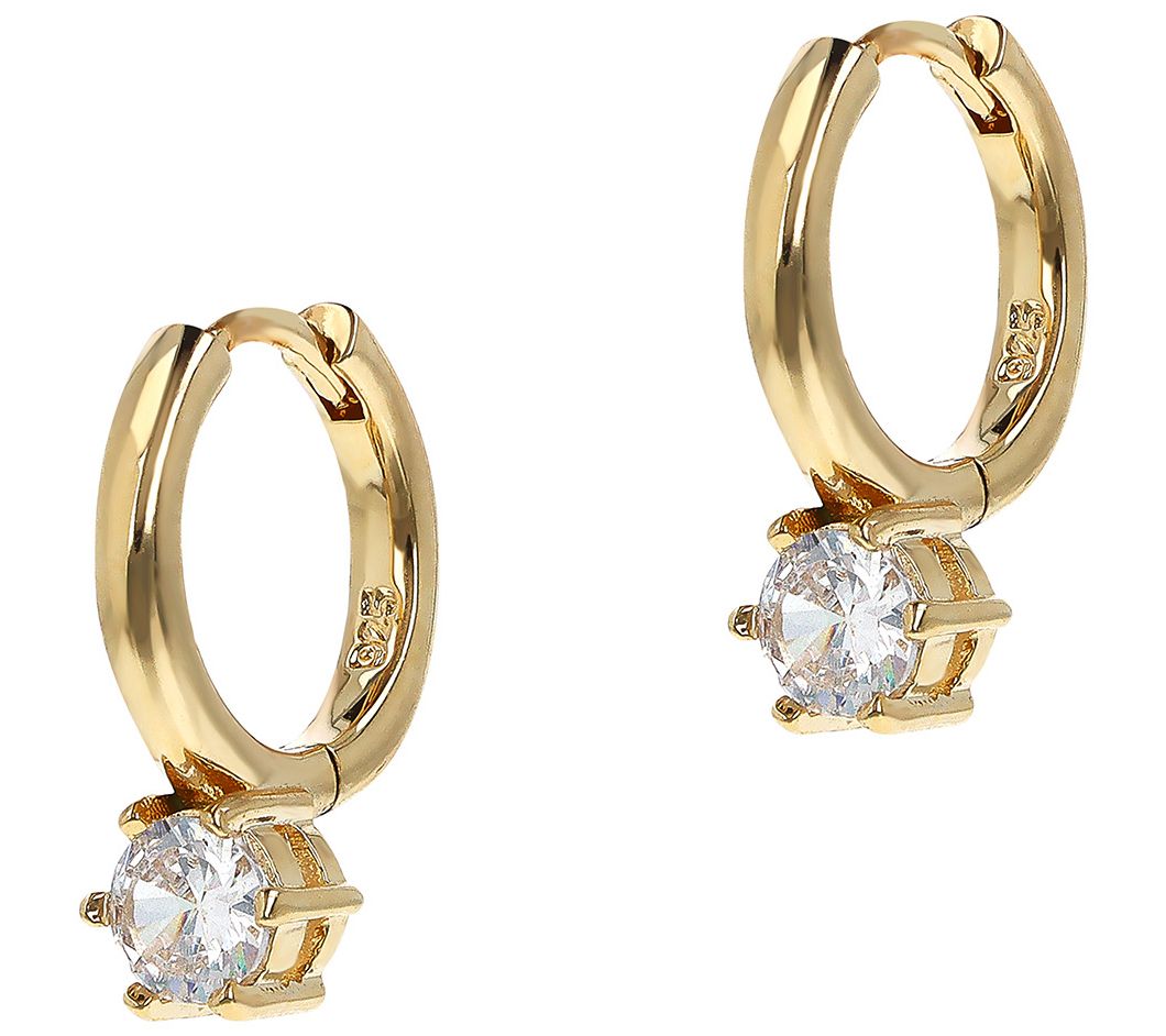 Diamonique Italia Solitaire Drop Hoop Earrings, Sterling