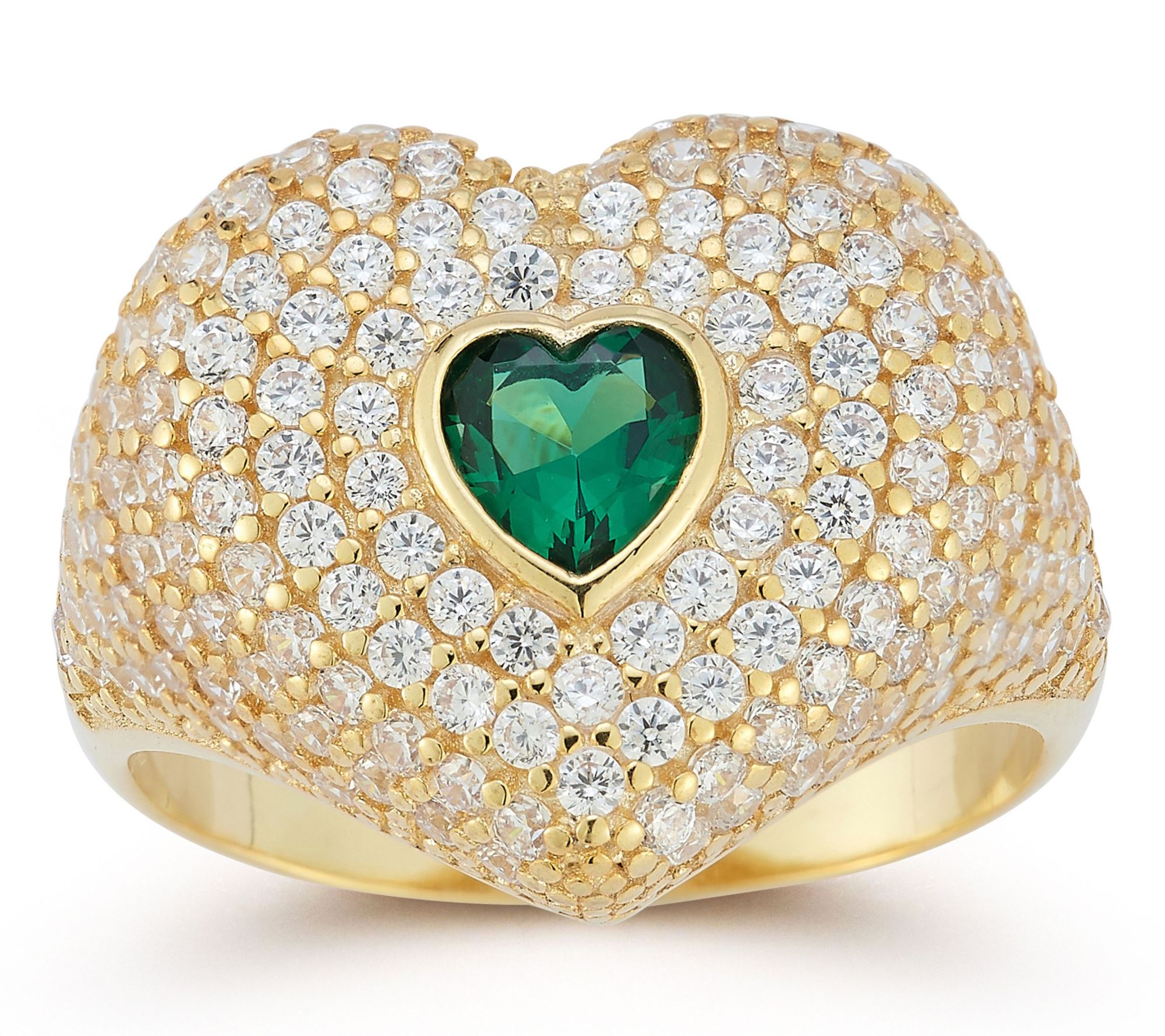 Sterlina Silver Pave Heart Signet Ring, 14K Gold Plated