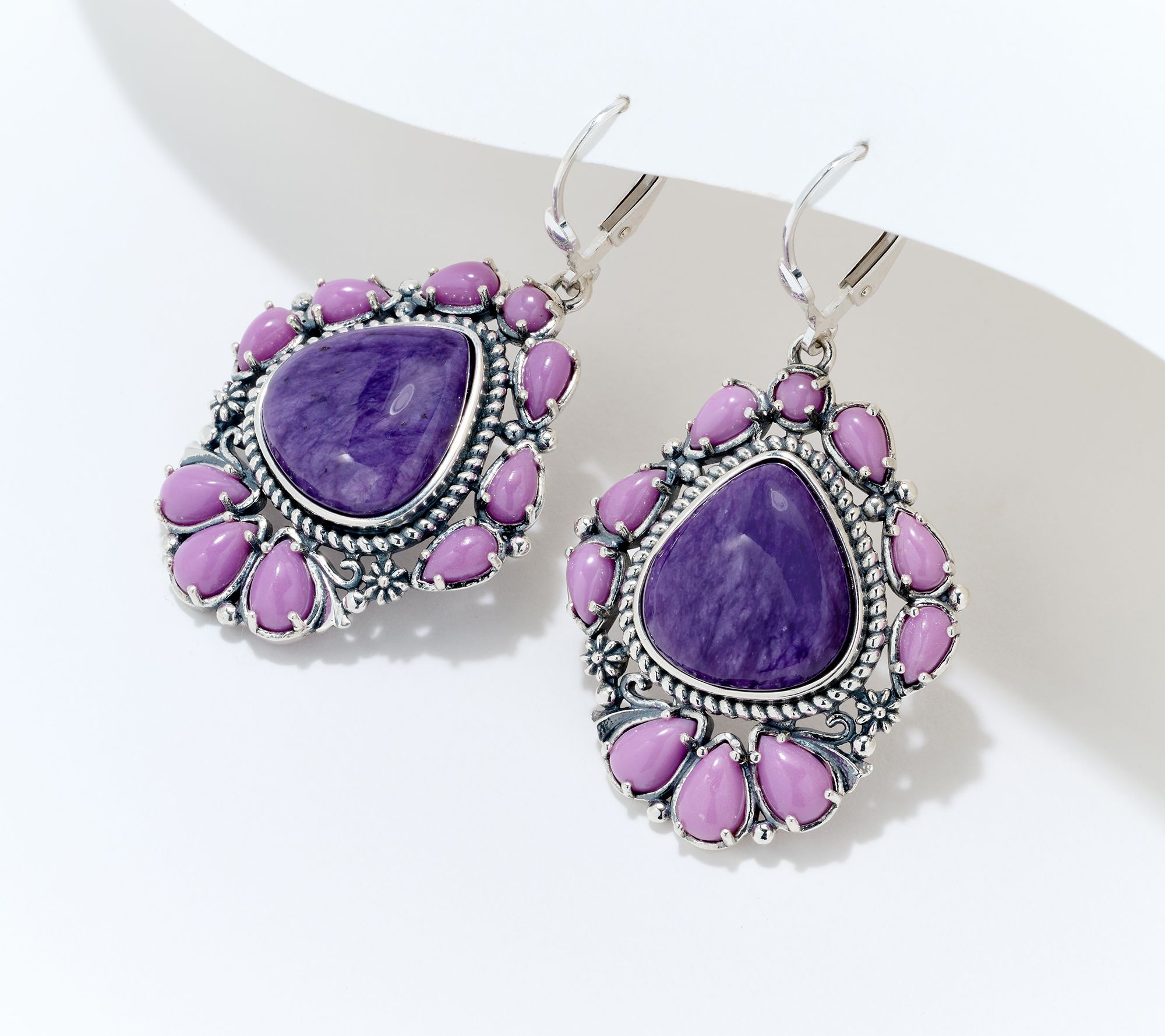 American West Sterling Silver Trillion Cut Gemstone Lever Back Earrings