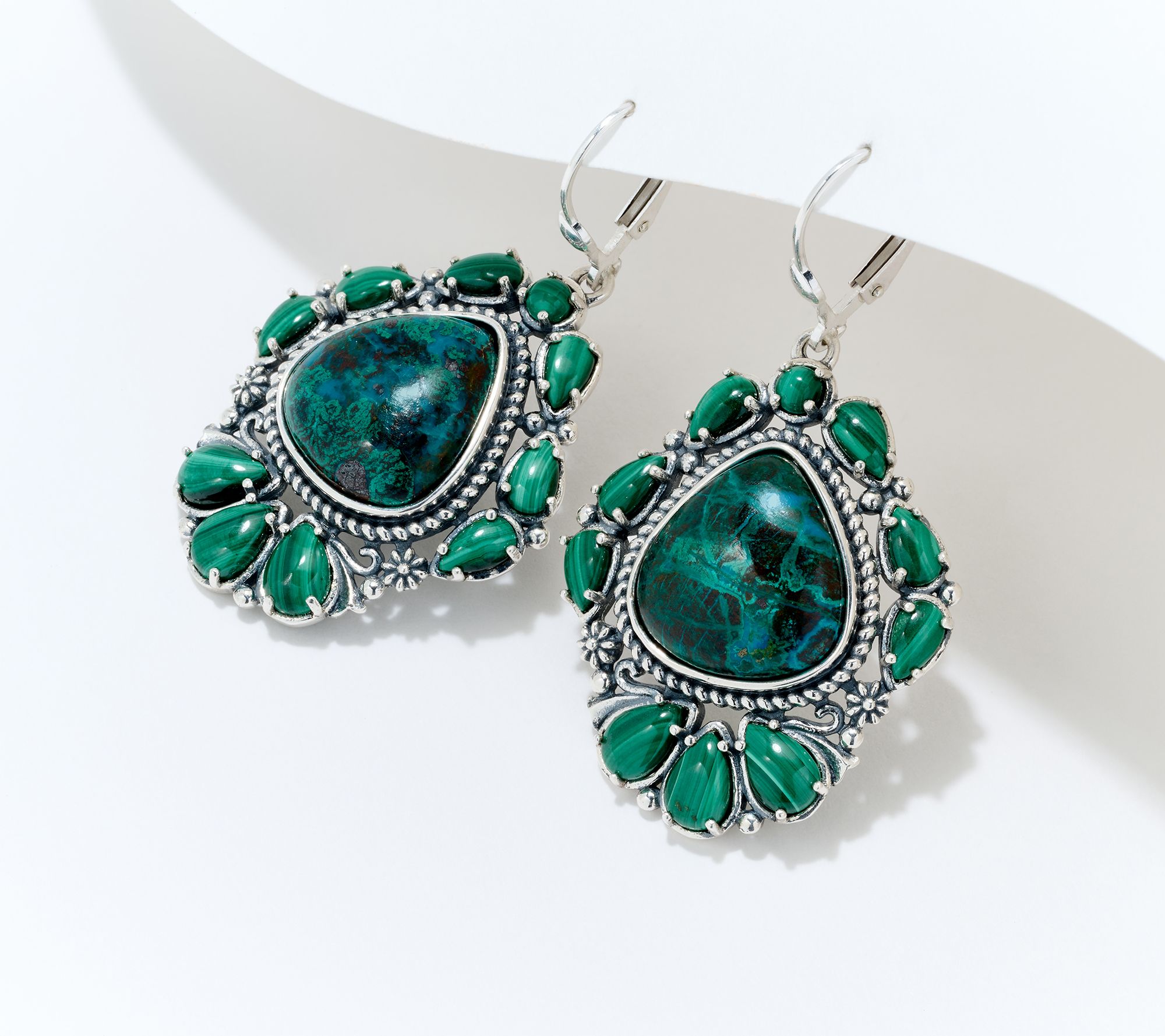 American West Sterling Silver Trillion Cut Gemstone Lever Back Earrings