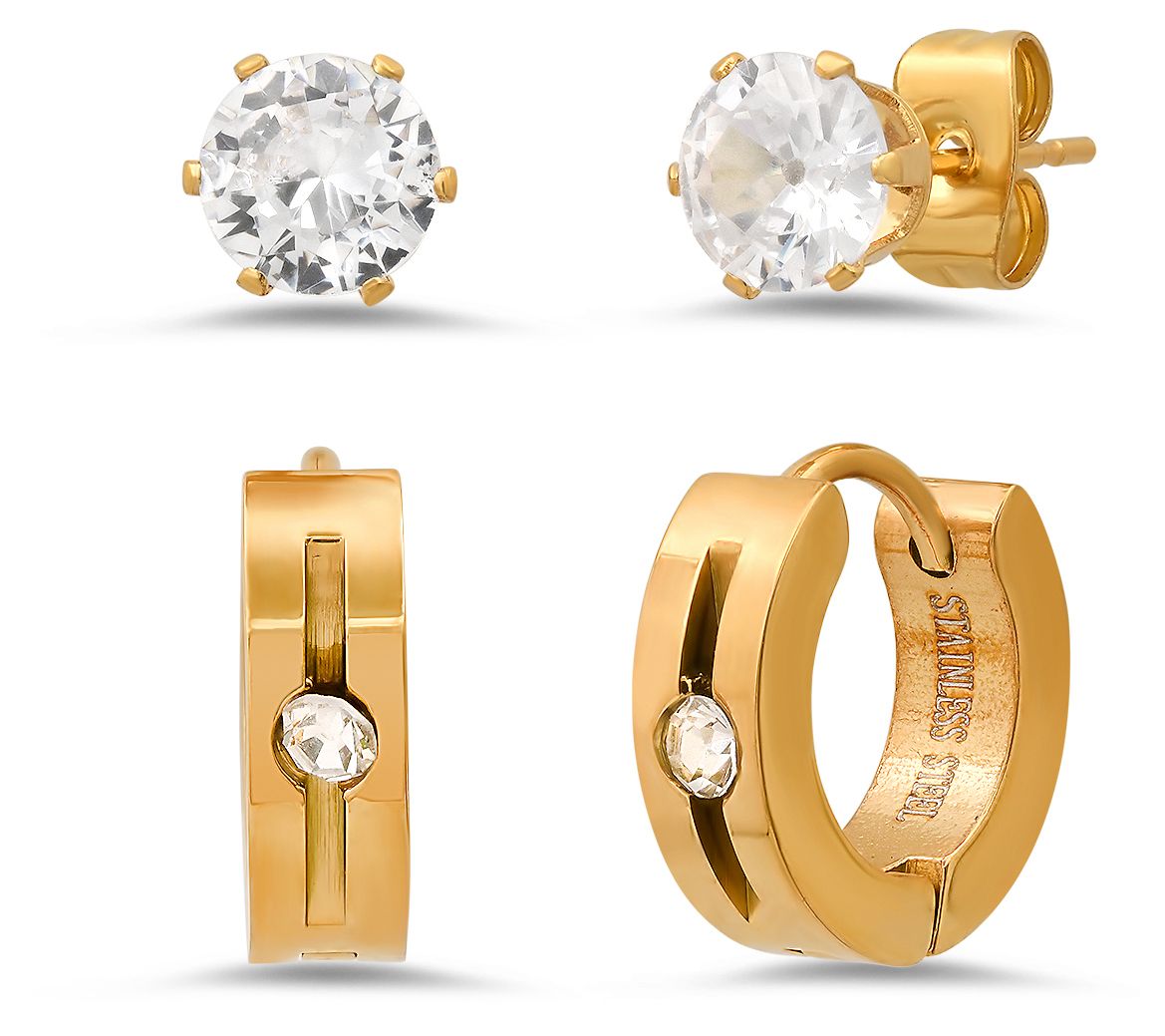 Steel by Design Cubic Zirconia Huggie Hoop & Stud Earring Set