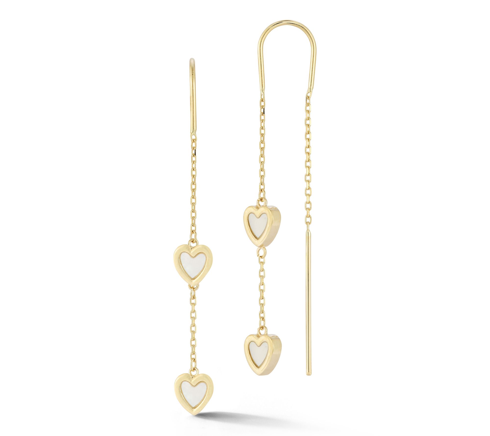 Luminosa Gold Double Mother of Pearl Heart Earrings, 14K