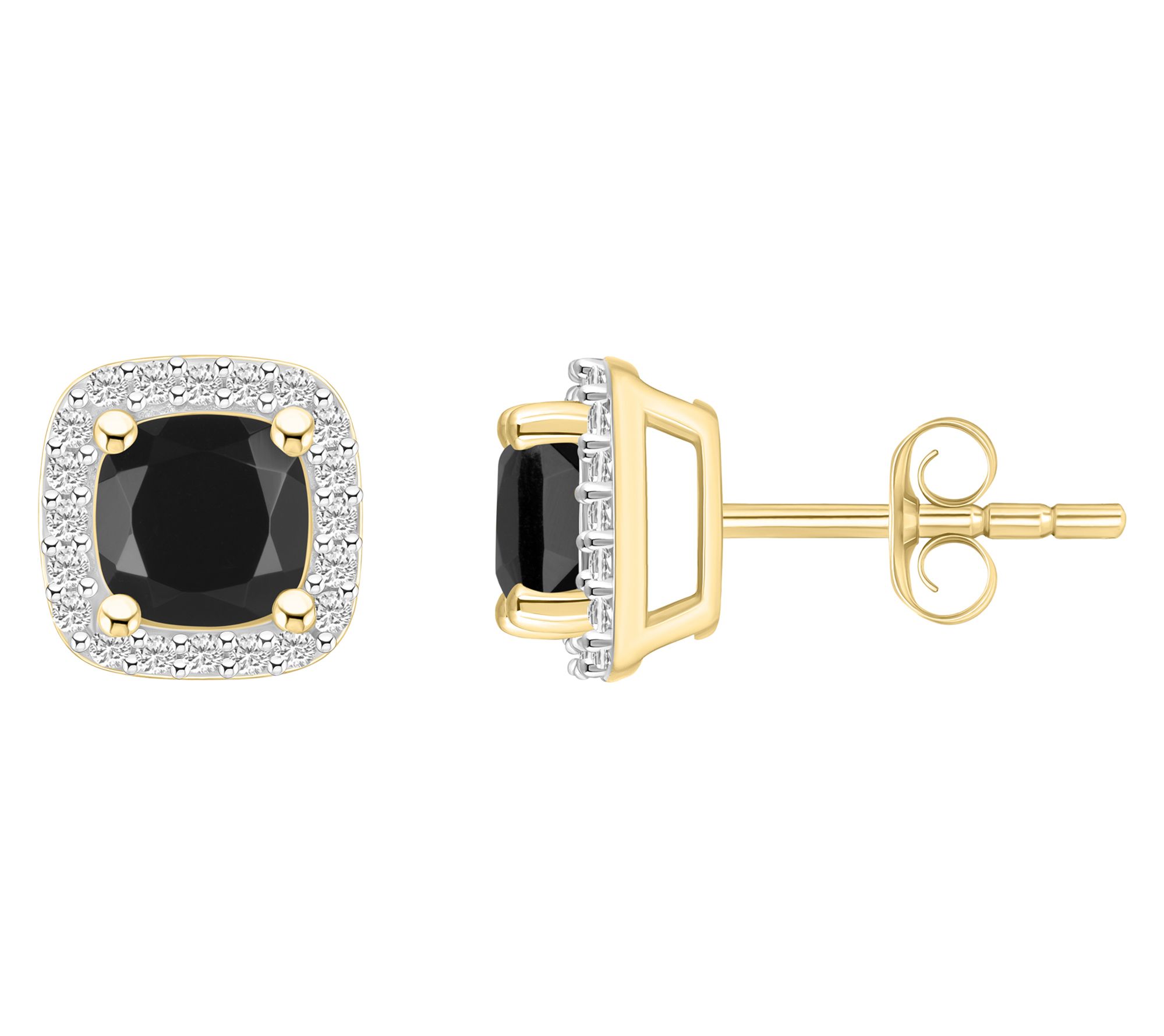 Affinity Gems Cushion Cut Onyx Halo Stud Earrings, 10K Gold