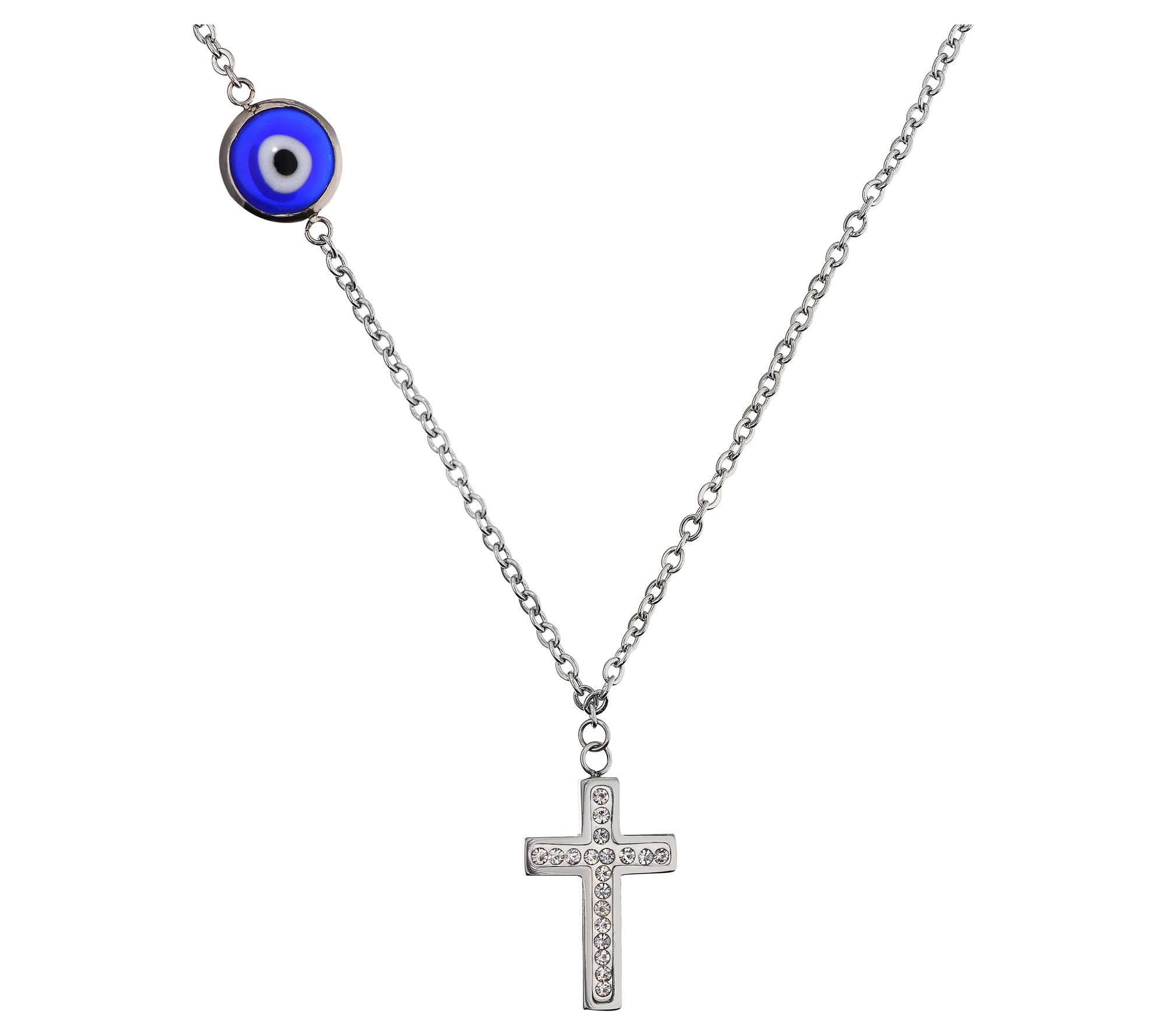 Steel By Design 18" Evil Eye Crystal Cross Necklace
