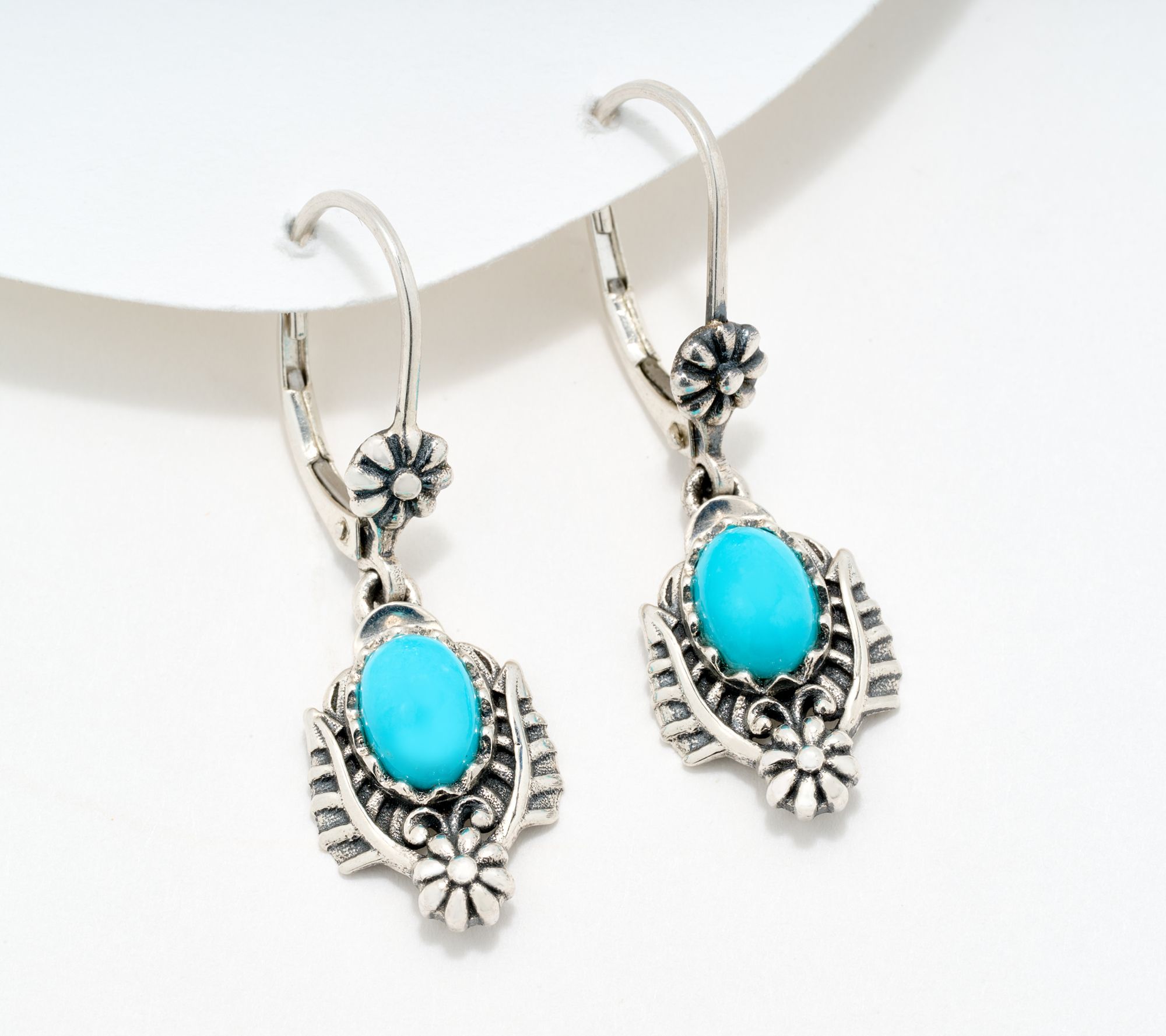 American West Sterling Silver Sleeping Beauty Turquoise Leaf Leverbacks