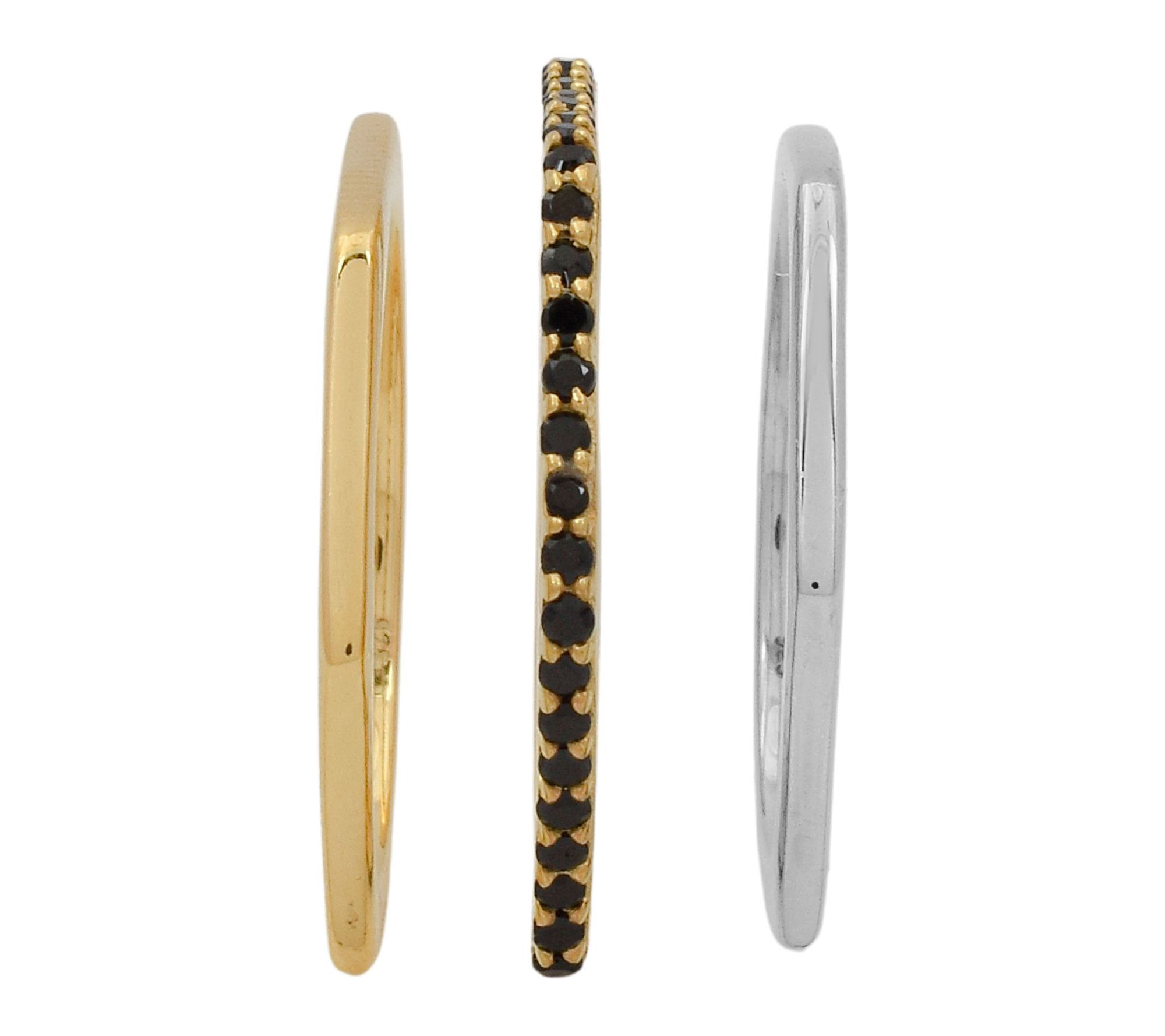 Affinity Gems Black Spinel Band Ring Set, Sterling Silver