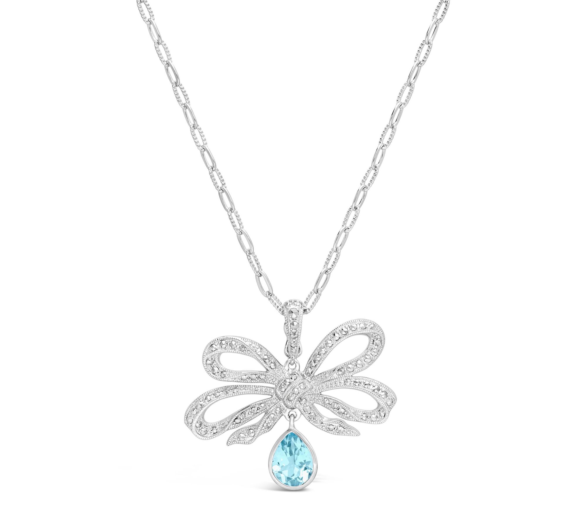 Dallas Prince Sterling Chrome Marcasite & TopazBow Necklace