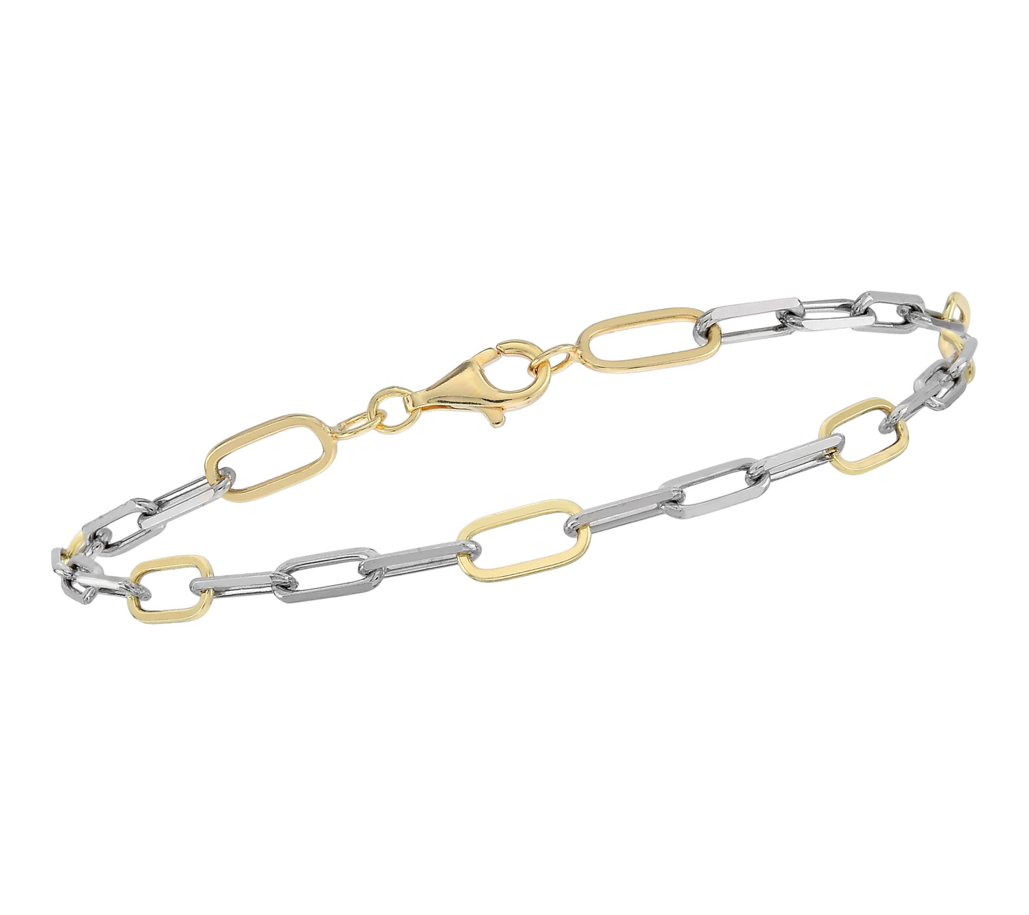 Silver Style Two-Tone Alternating Paperclip Bracelet, Sterling