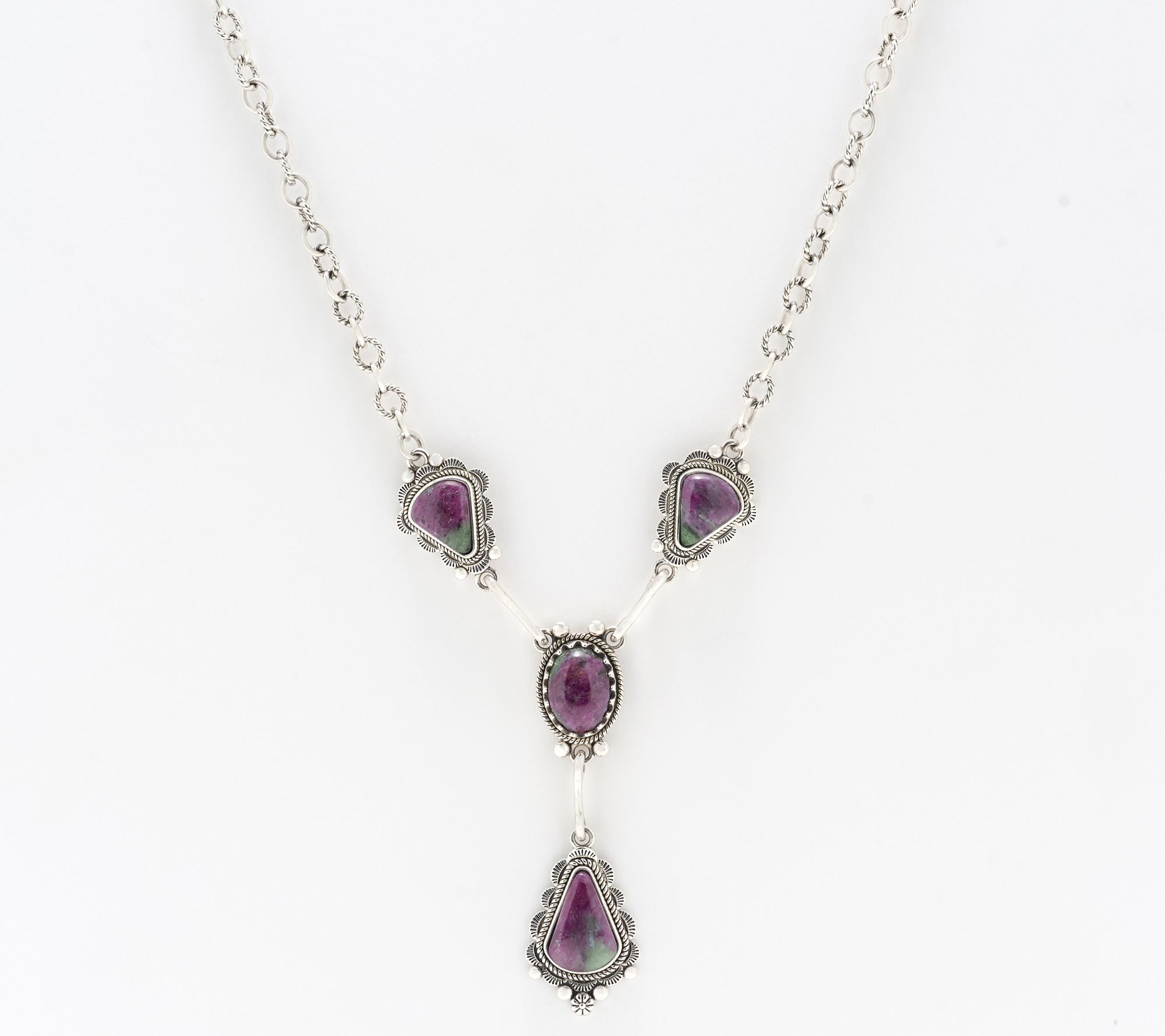 American West Sterling Four Gemstone Y Necklace