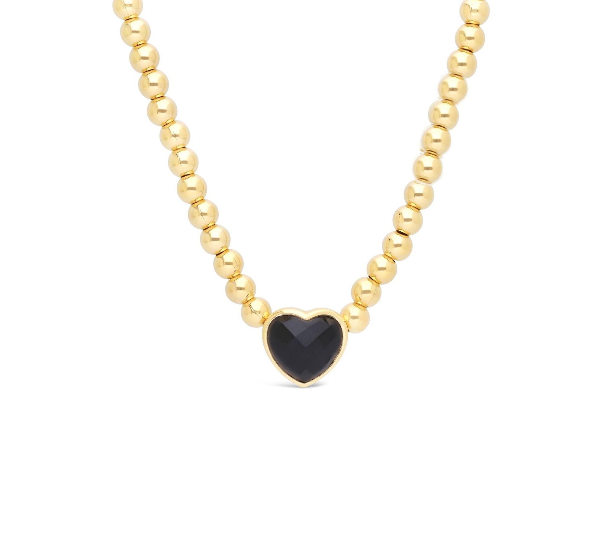 Elyse Ryan 14K Gold Clad Onyx Heart Beaded Necklace