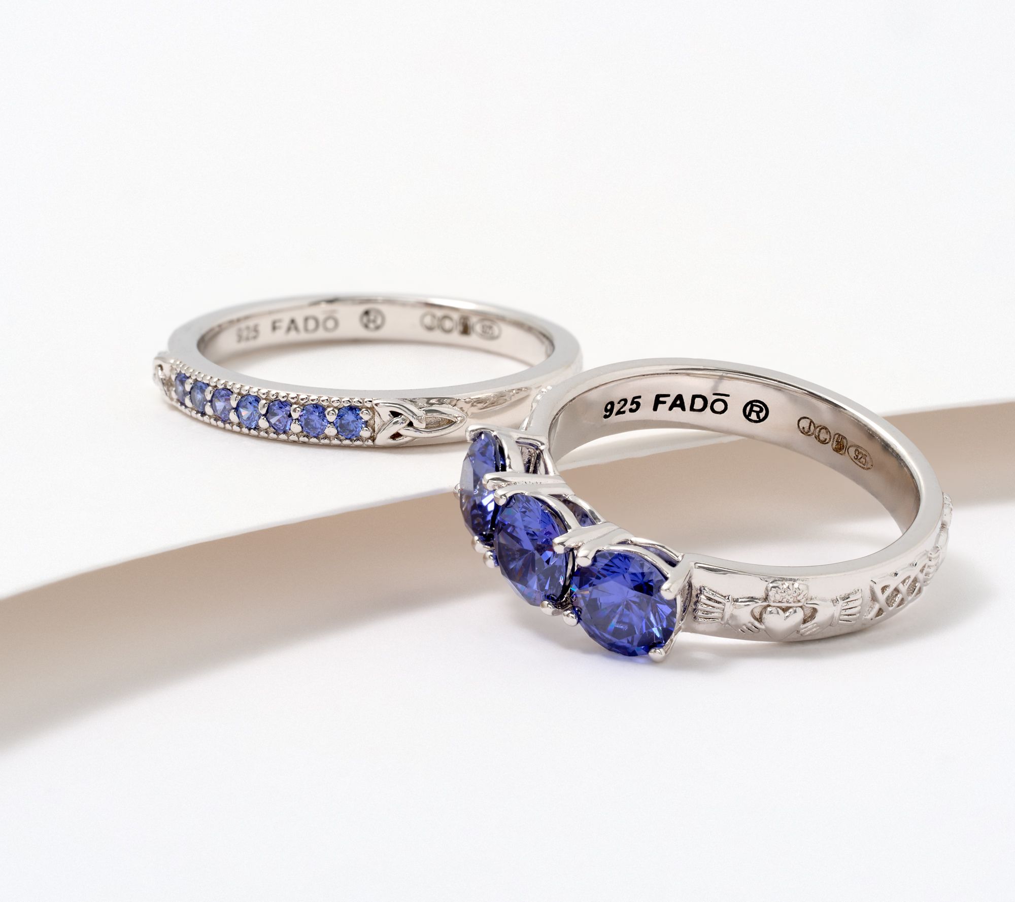 "As Is" Fado Sterling Silver Three Stone Ring with Matching Band