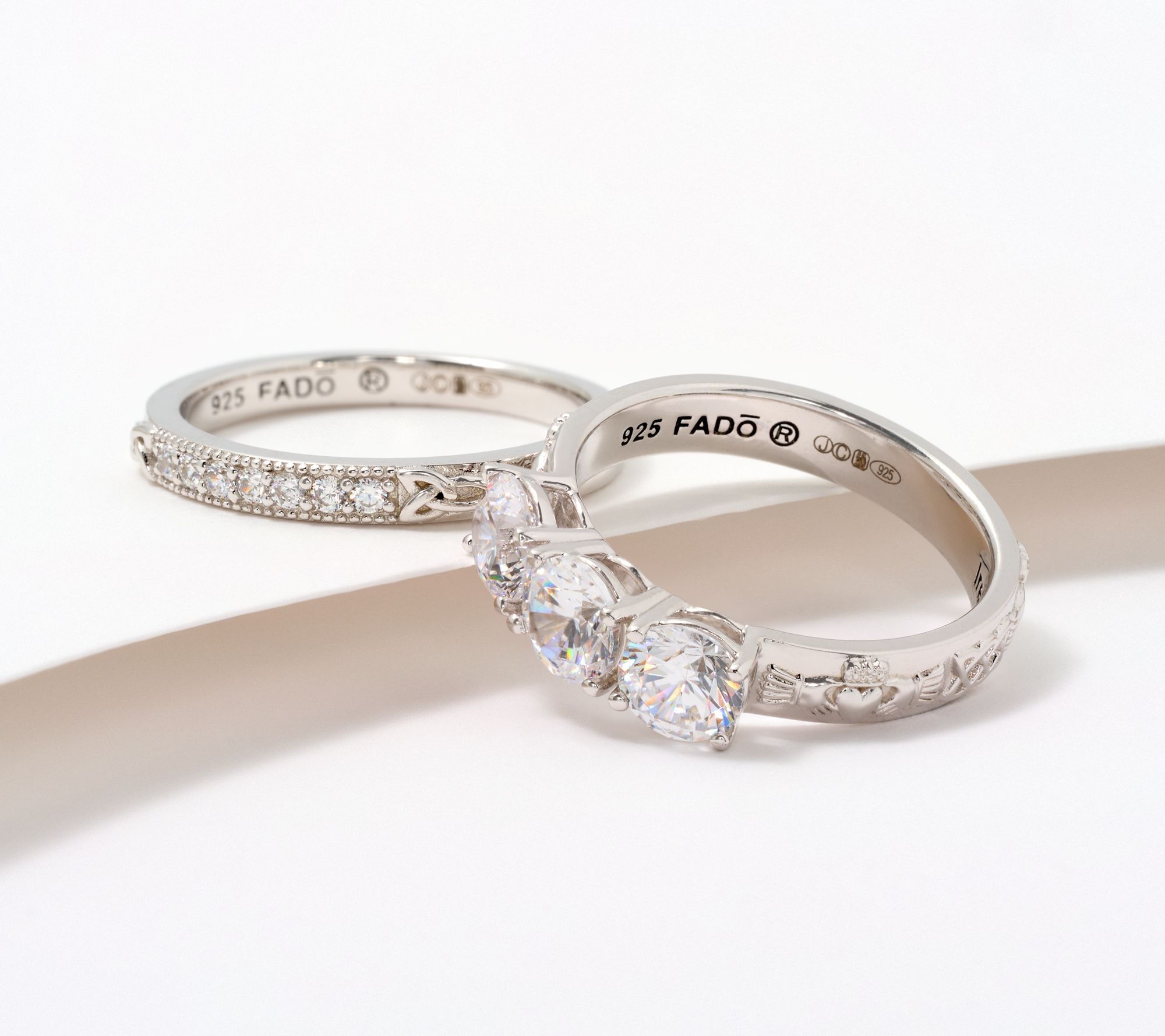 "As Is" Fado Sterling Silver Three Stone Ring with Matching Band