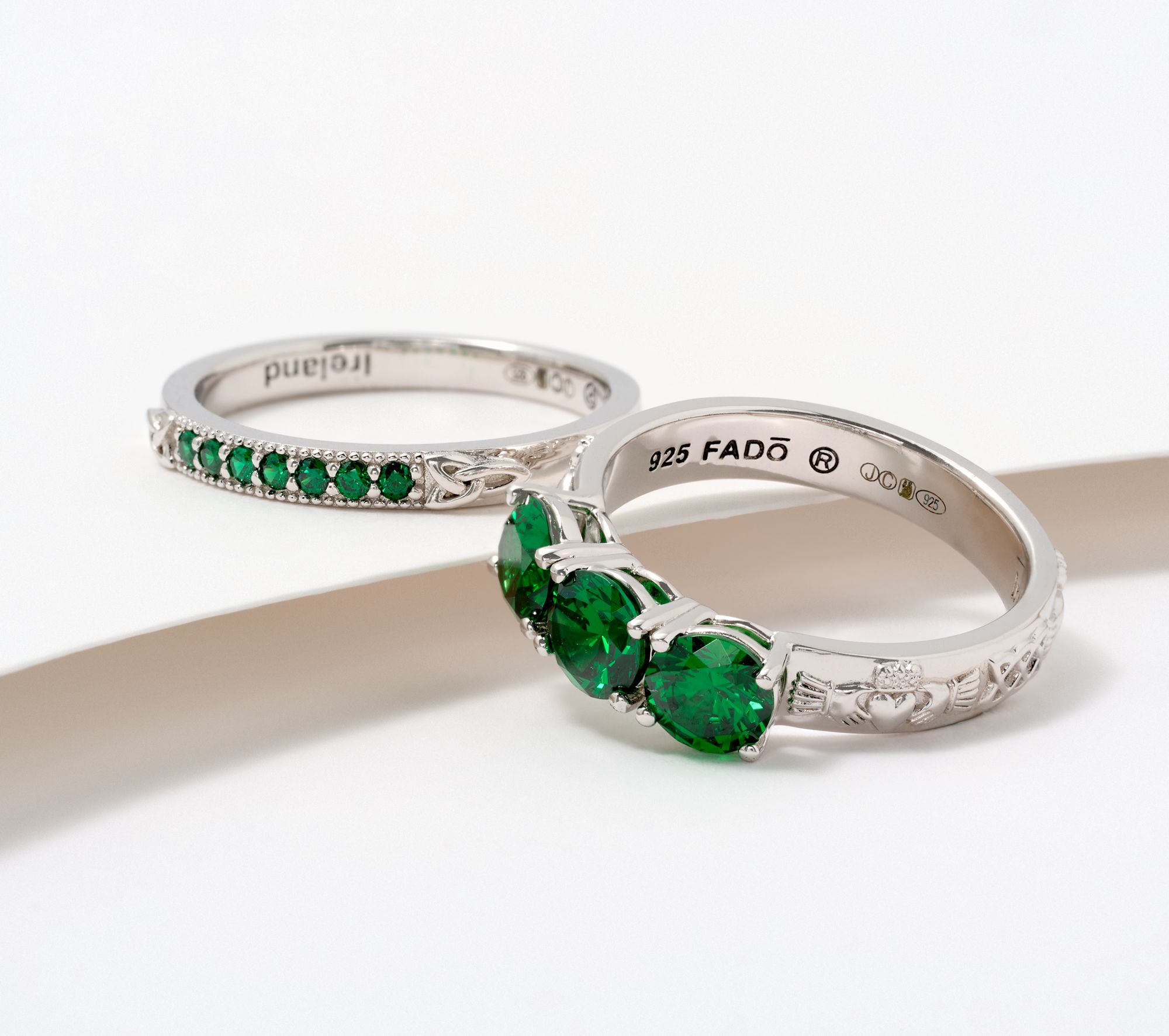 "As Is" Fado Sterling Silver Three Stone Ring with Matching Band