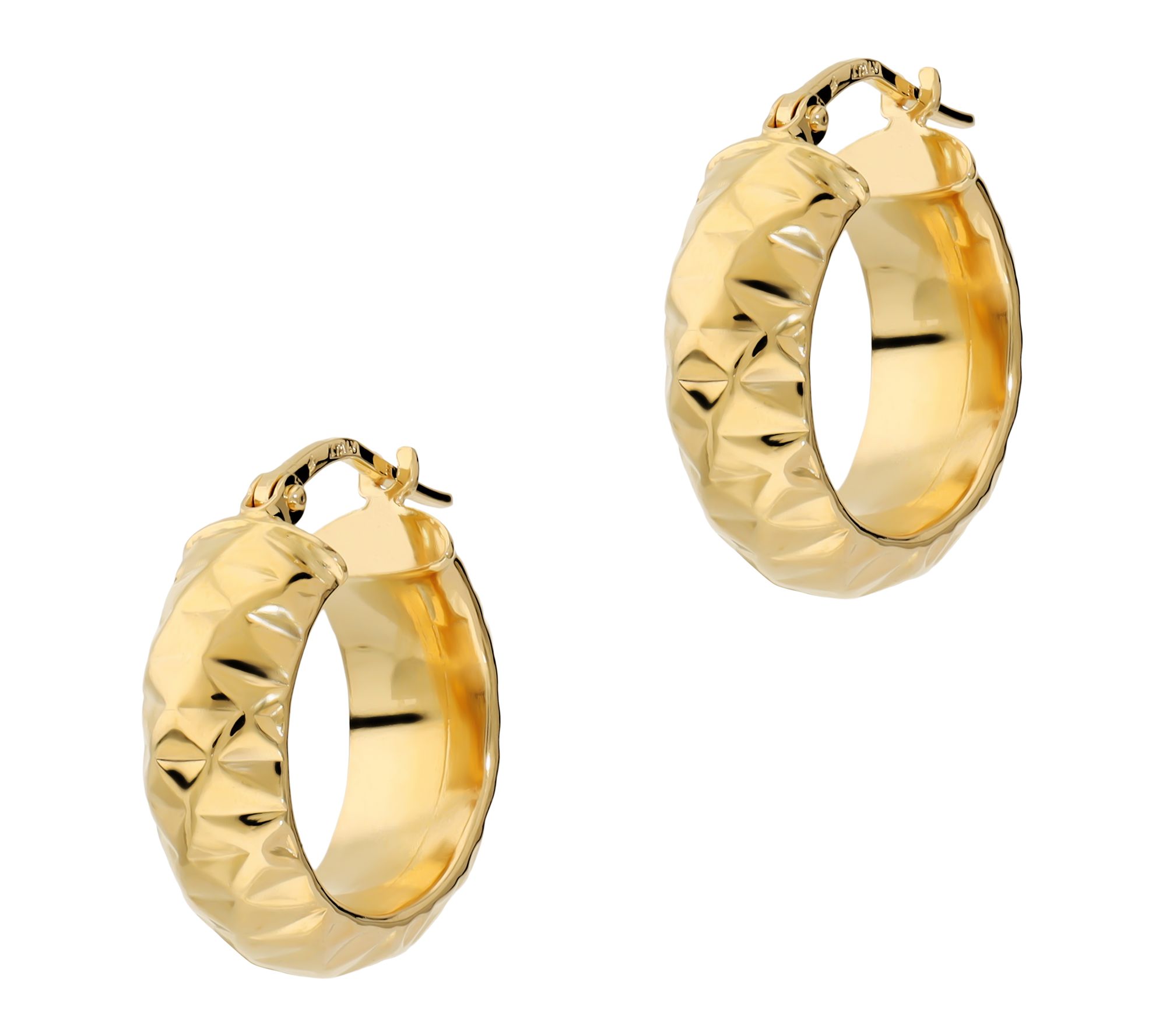 Bronzo Italia Diamond Cut Hoop Earrings, 18K Gold Plated