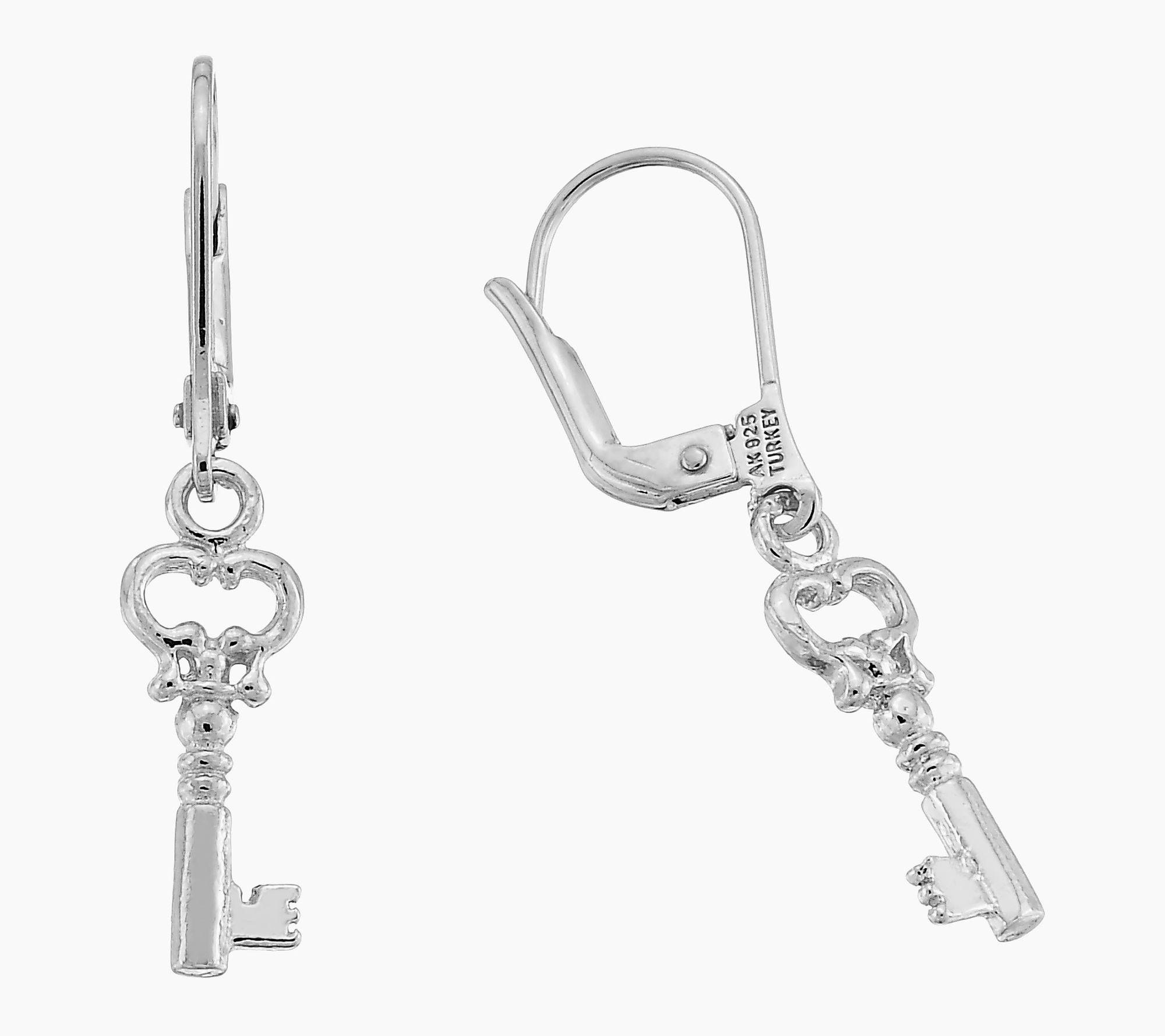 Silver Style Key Design Lever Back Earrings, Sterling Silver