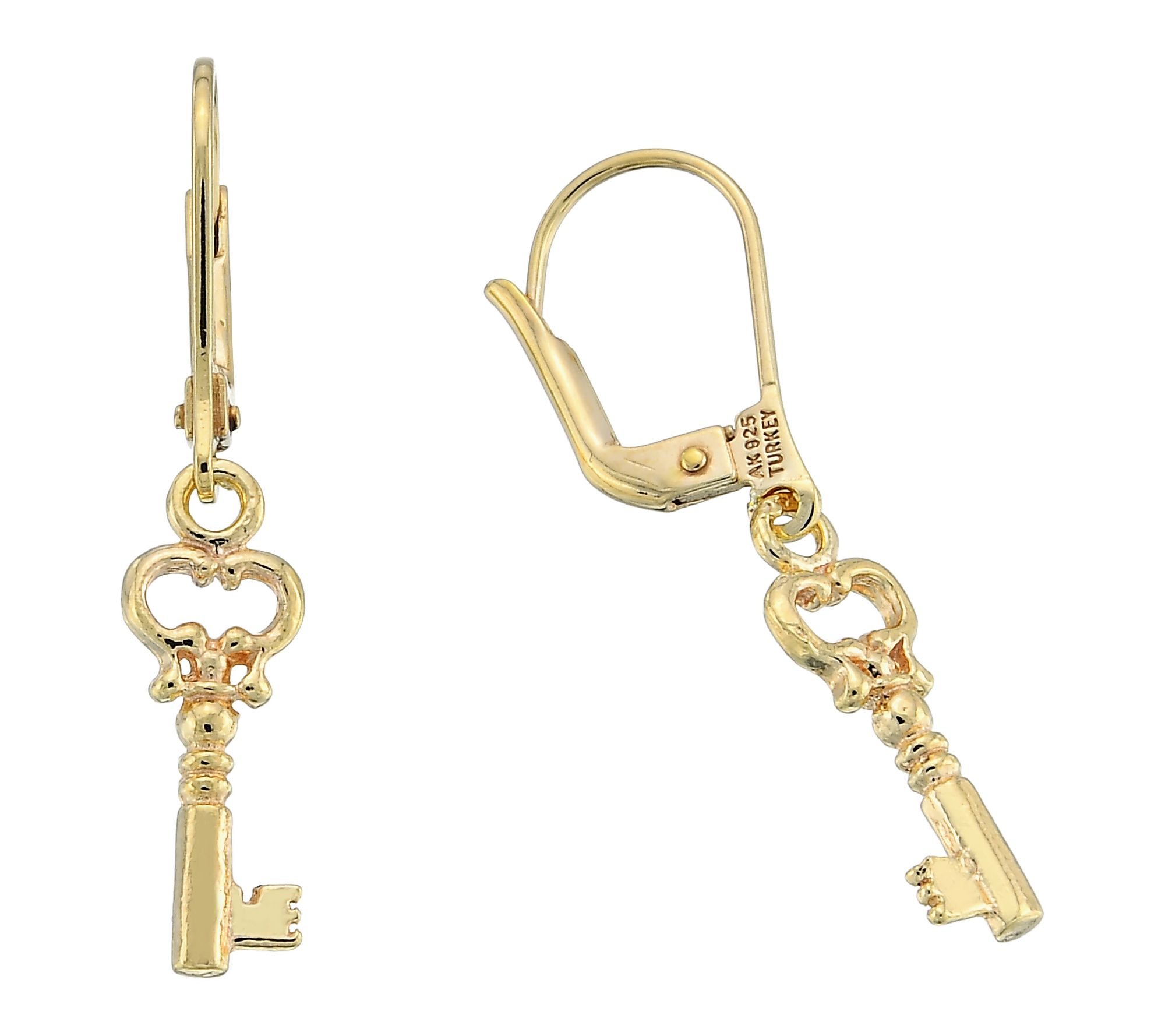 Silver Style Key Design Lever Back Earrings, Sterling Silver