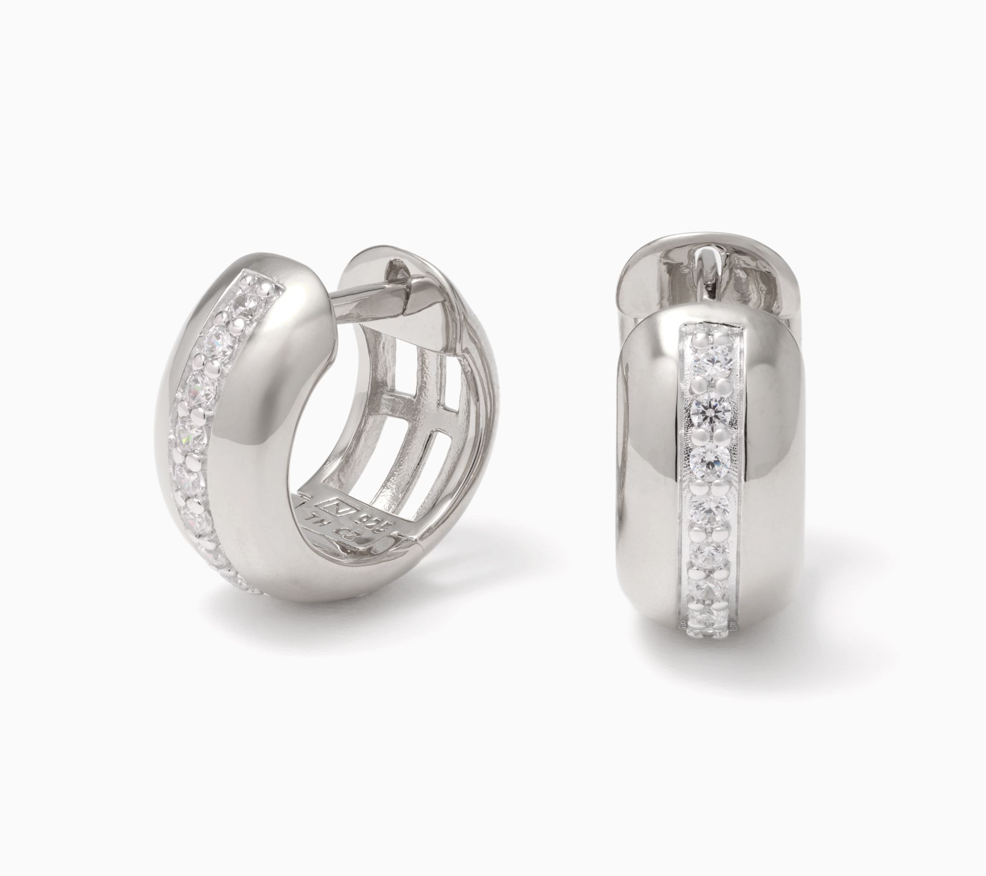 Diamonique Chubby Huggie Hoop Earrings, Sterling Silver